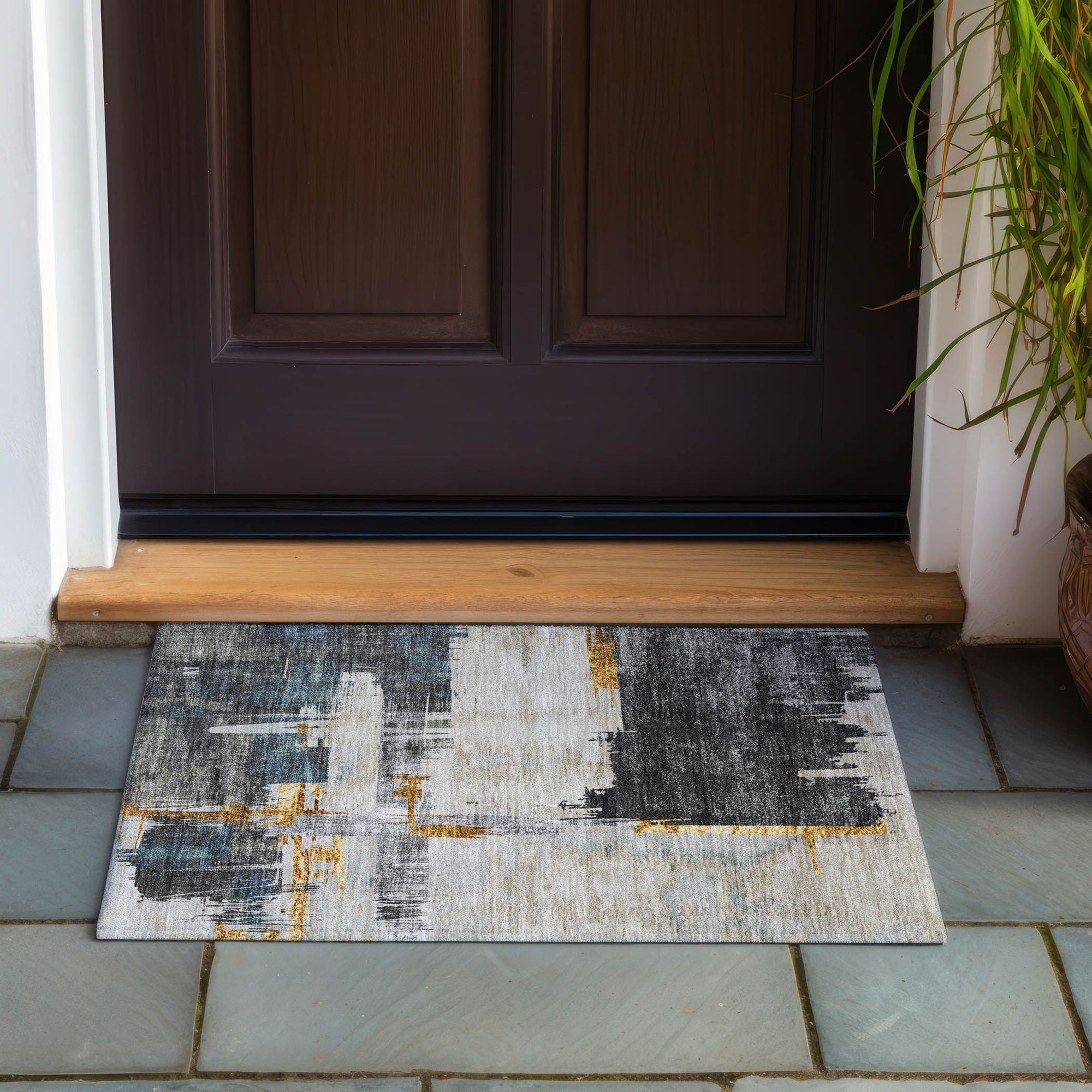 Machine Made ACN624 Charcoal Gray Rugs