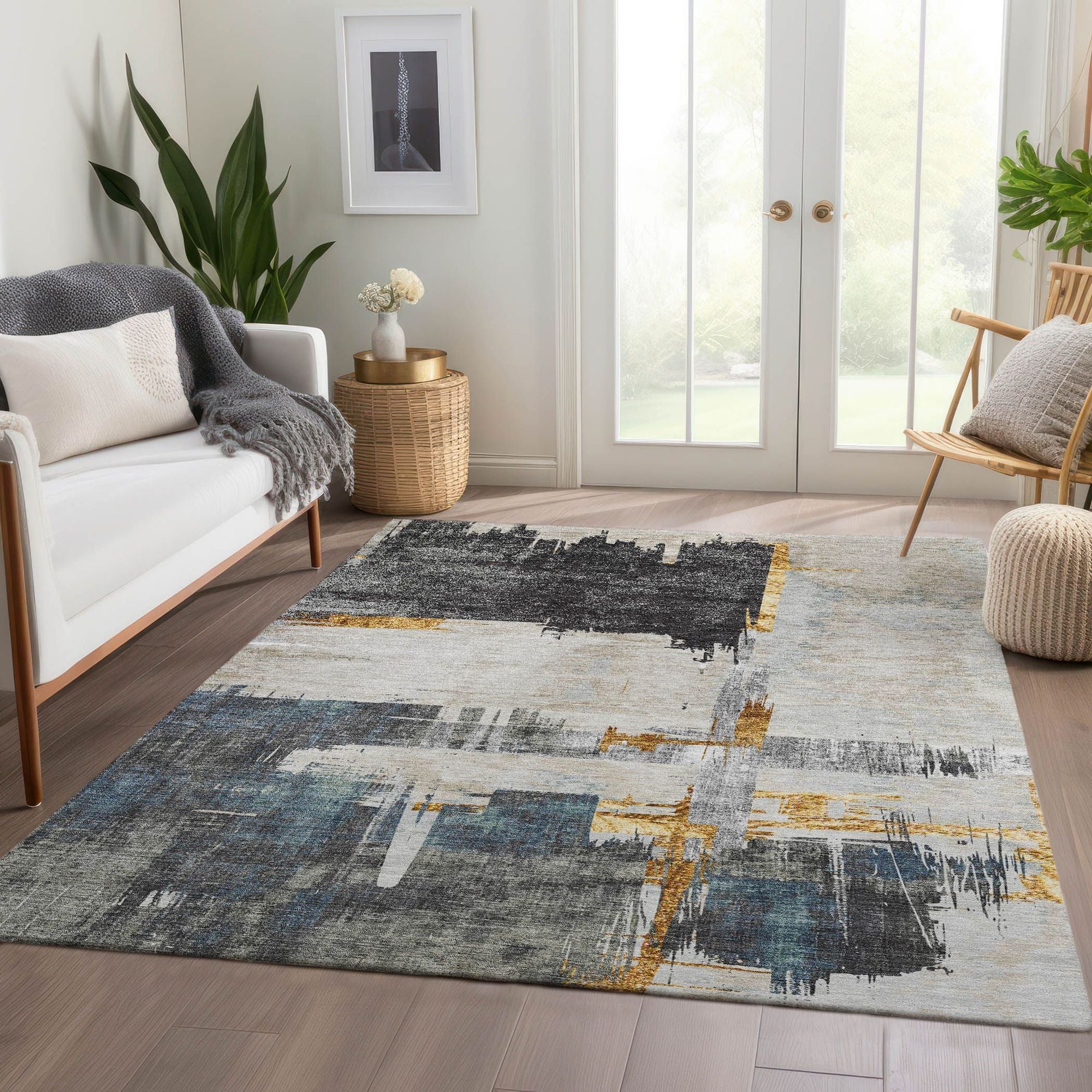 Machine Made ACN624 Charcoal Gray Rugs