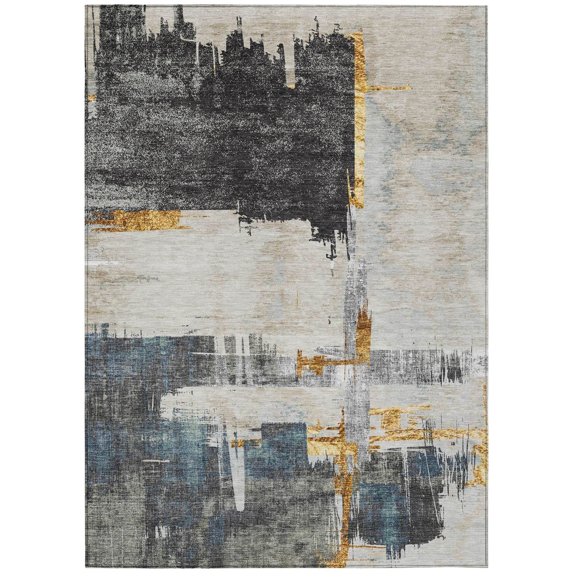 Machine Washable Charcoal Gray Rug - Indoor / Outdoor - Kids / Pet Friendly Modern Print Rug