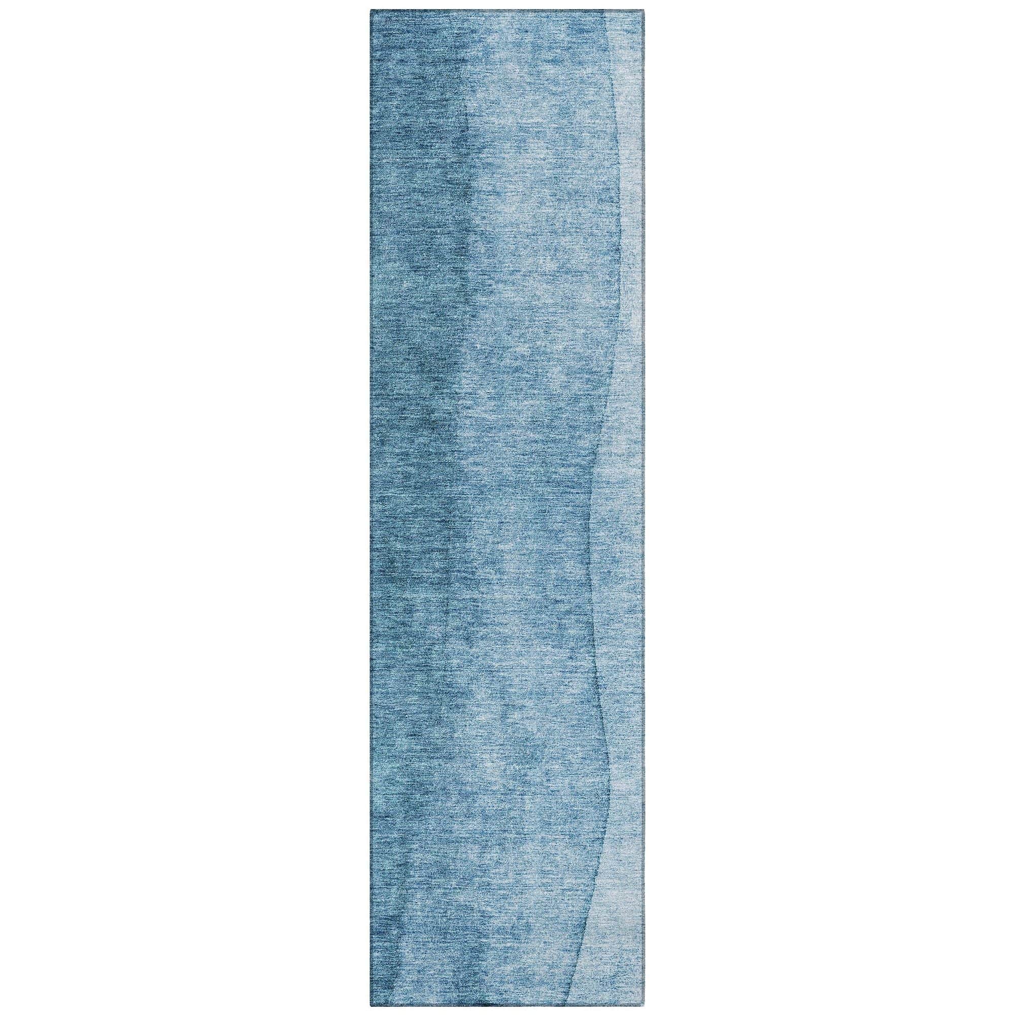 Machine Washable Blue Rug - Indoor / Outdoor - Kids / Pet Friendly Ombre Print Rug