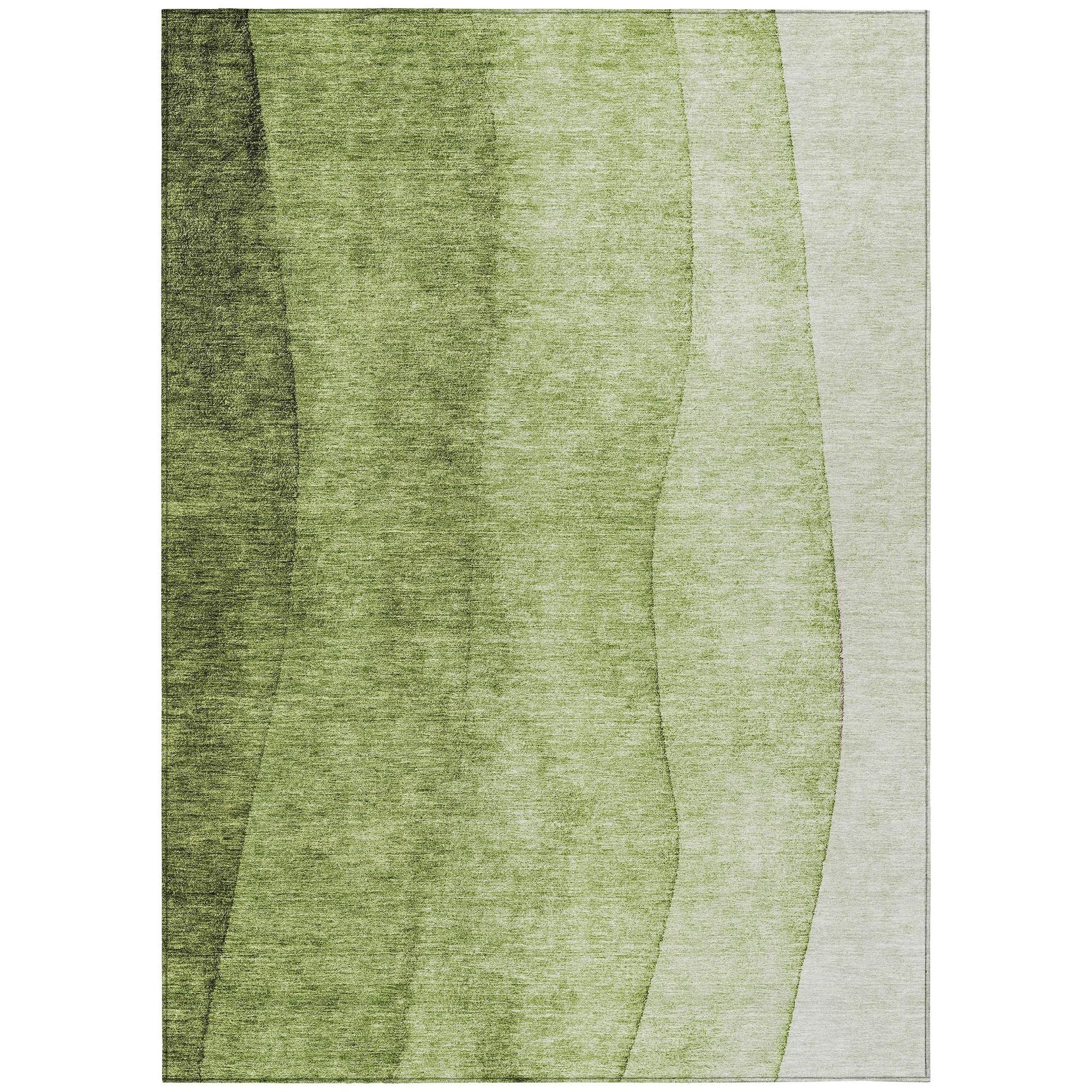Machine Washable Olive Green Rug - Indoor / Outdoor - Kids / Pet Friendly Ombre Print Rug