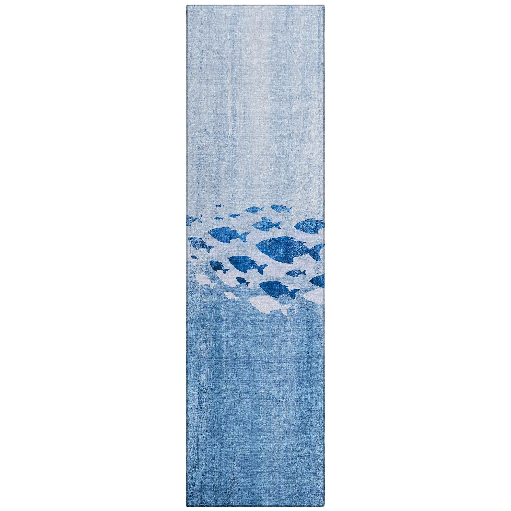 Machine Washable Blue Rug - Indoor / Outdoor - Kids / Pet Friendly Nautical Print Rug