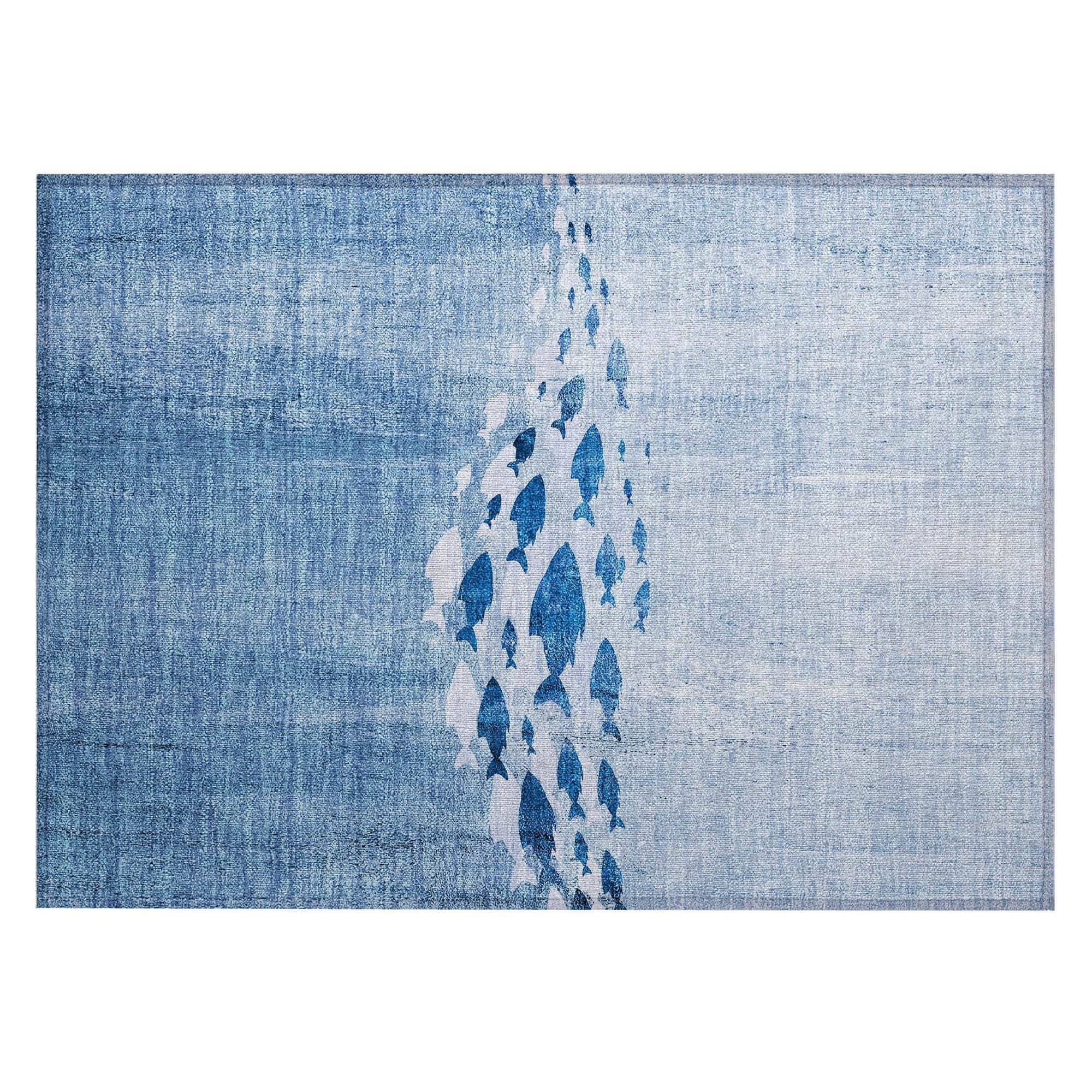 Machine Washable Blue Rug - Indoor / Outdoor - Kids / Pet Friendly Nautical Print Rug