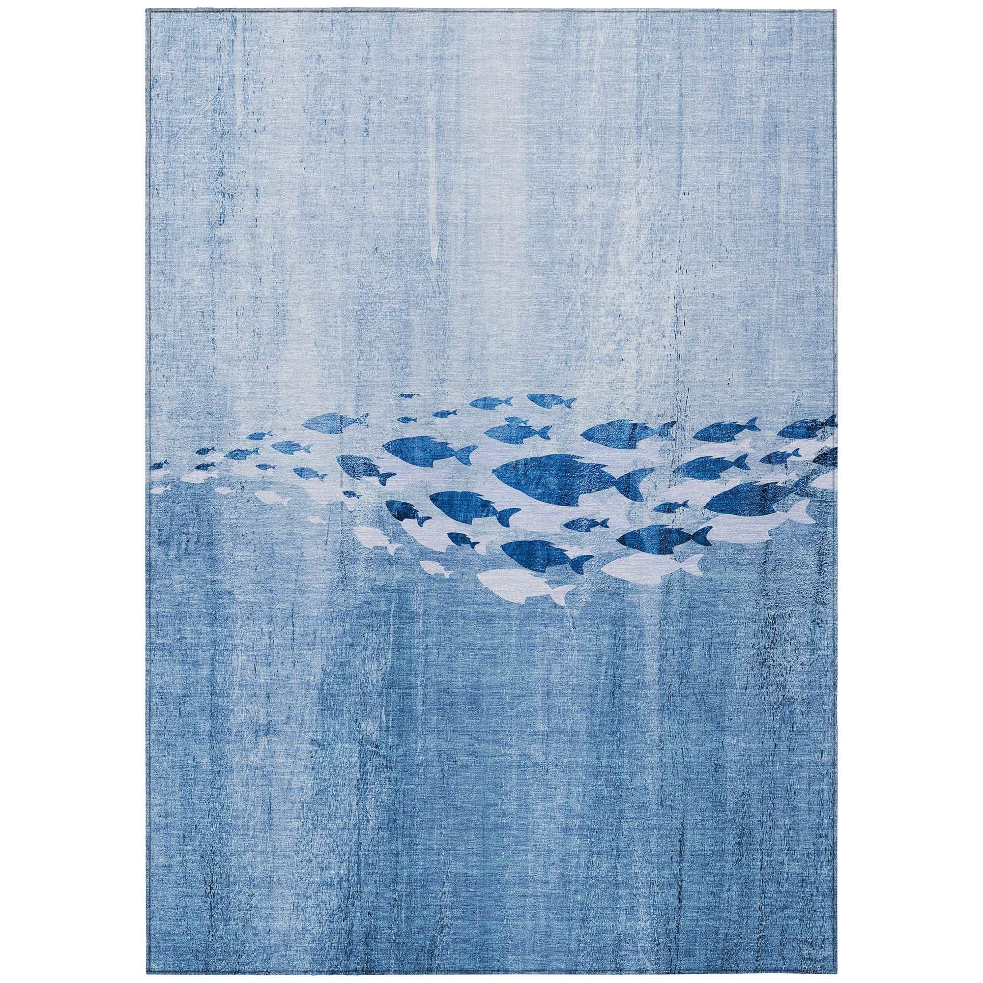 Machine Washable Blue Rug - Indoor / Outdoor - Kids / Pet Friendly Nautical Print Rug