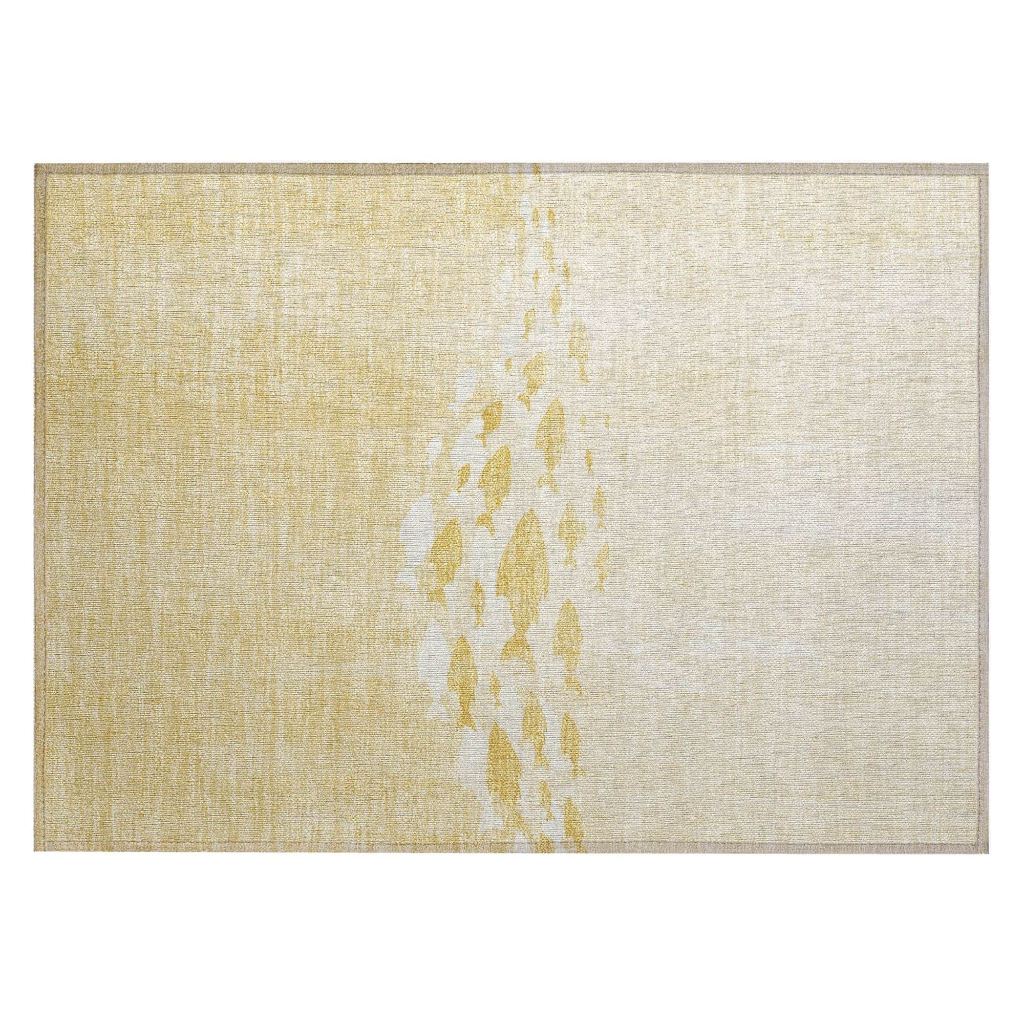 Machine Washable Gold Rug - Indoor / Outdoor - Kids / Pet Friendly Nautical Print Rug