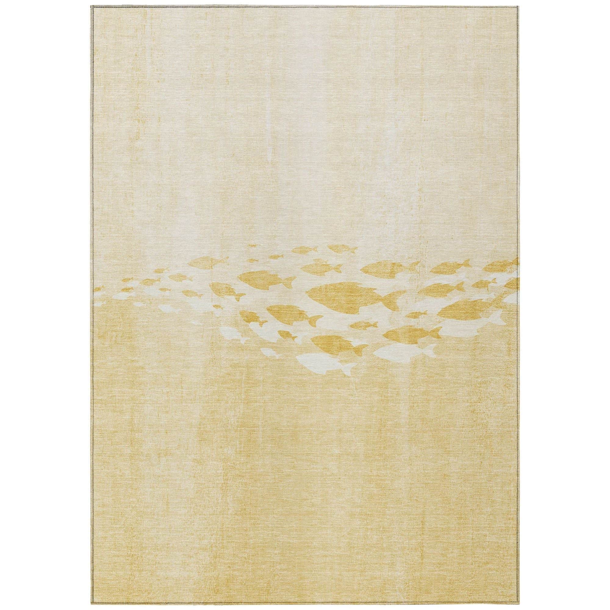 Machine Washable Gold Rug - Indoor / Outdoor - Kids / Pet Friendly Nautical Print Rug
