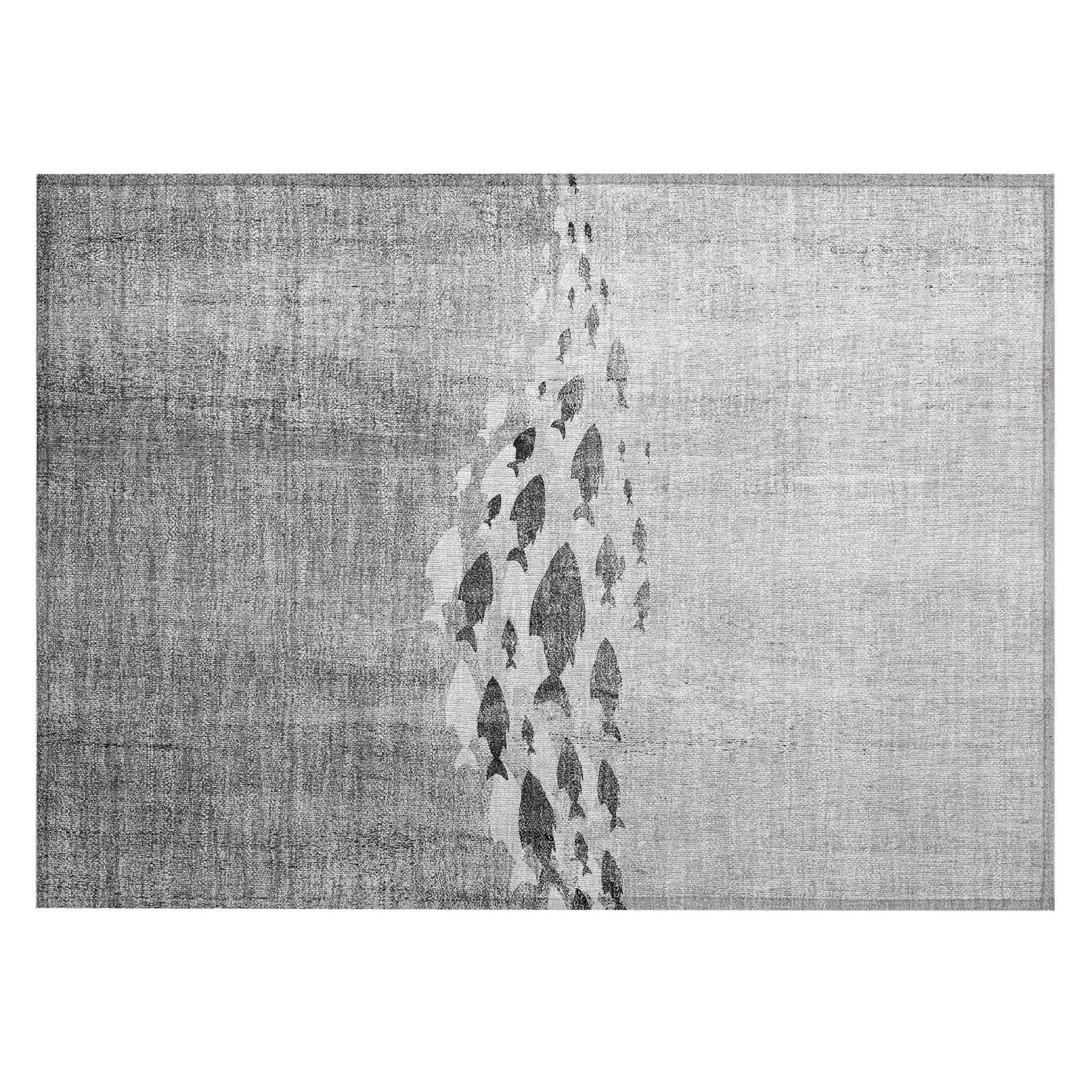 Machine Washable Gray Rug - Indoor / Outdoor - Kids / Pet Friendly Nautical Print Rug