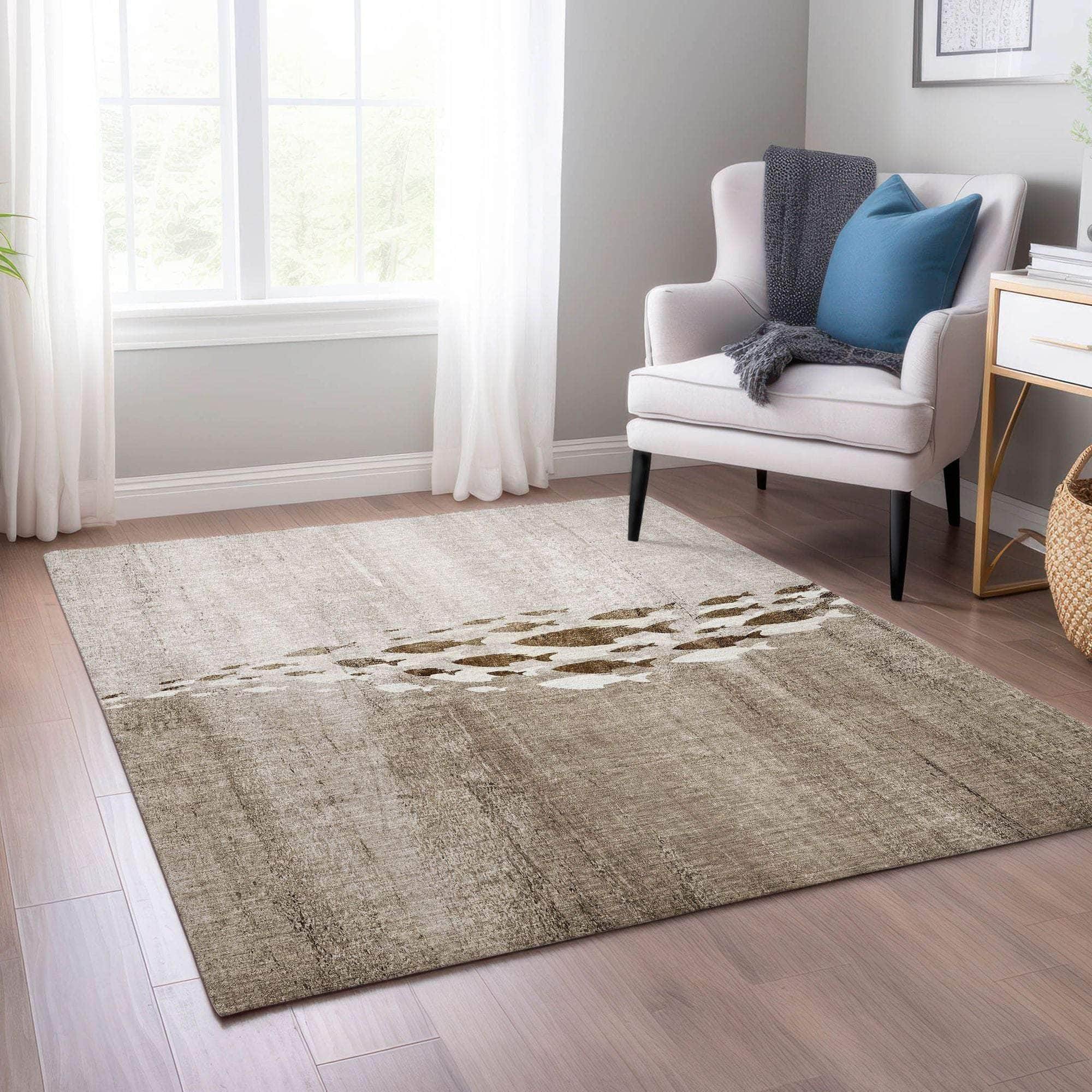 Machine Made ACN627 Taupe Brown Rugs
