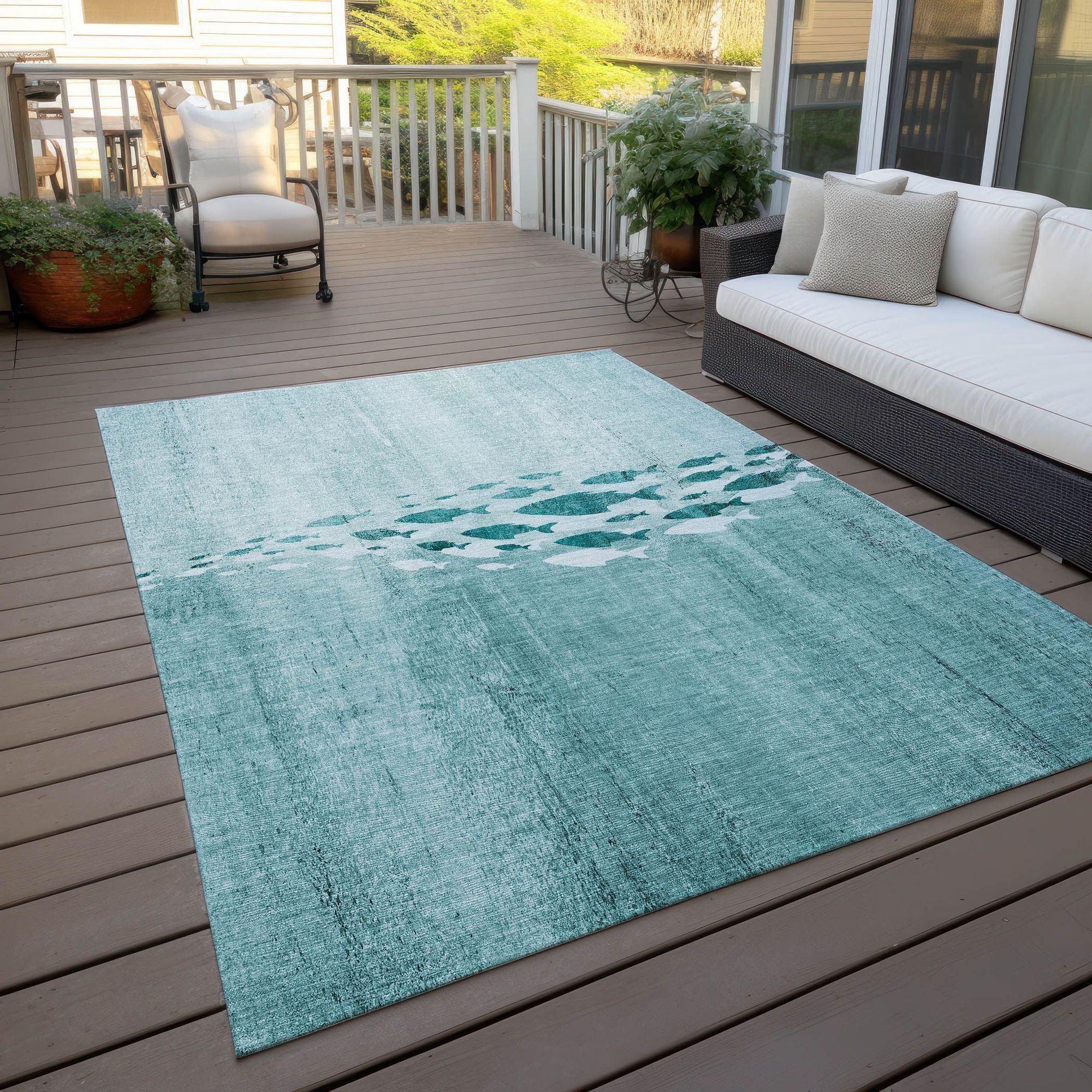 Machine Made ACN627 Teal Rugs