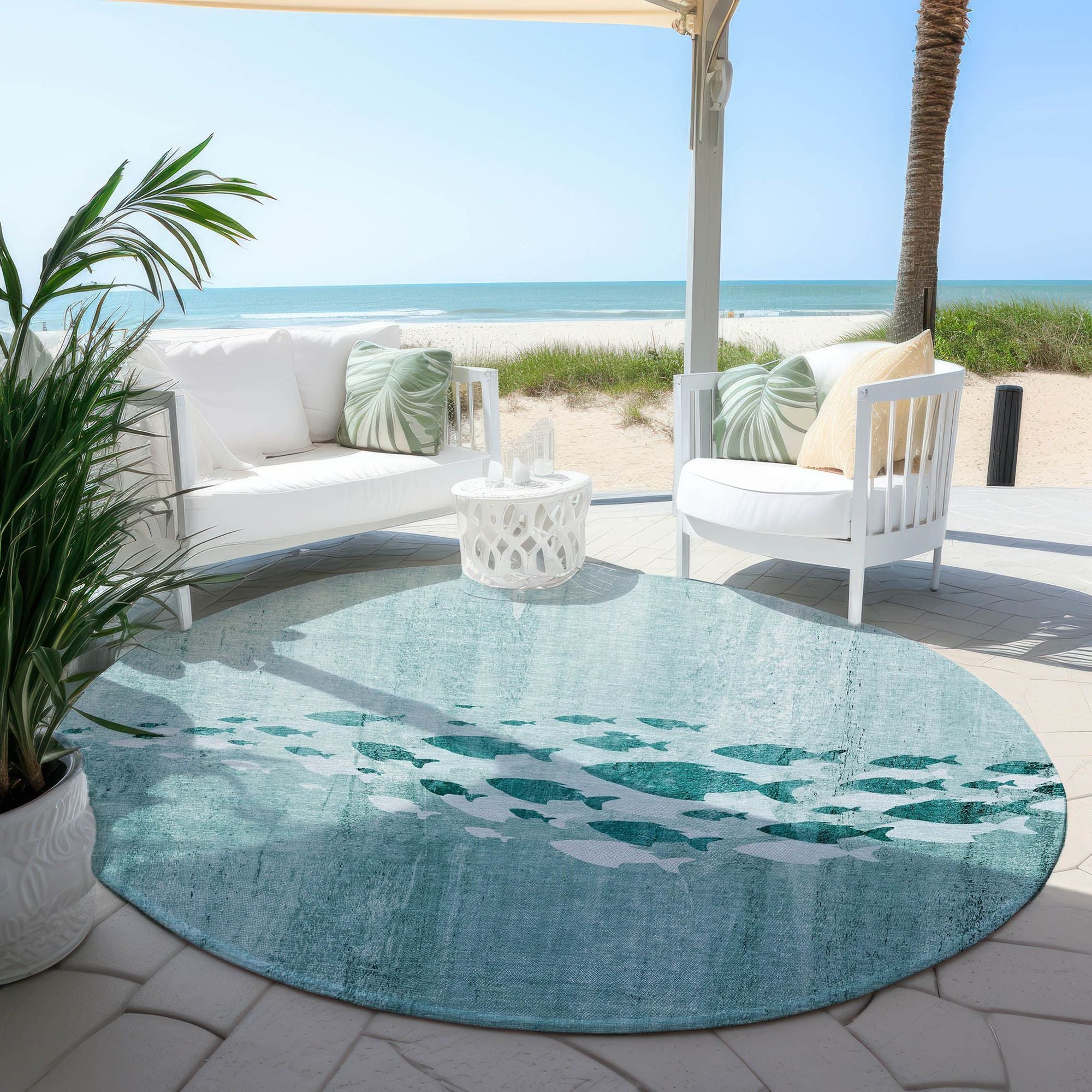 Machine Made ACN627 Teal Rugs