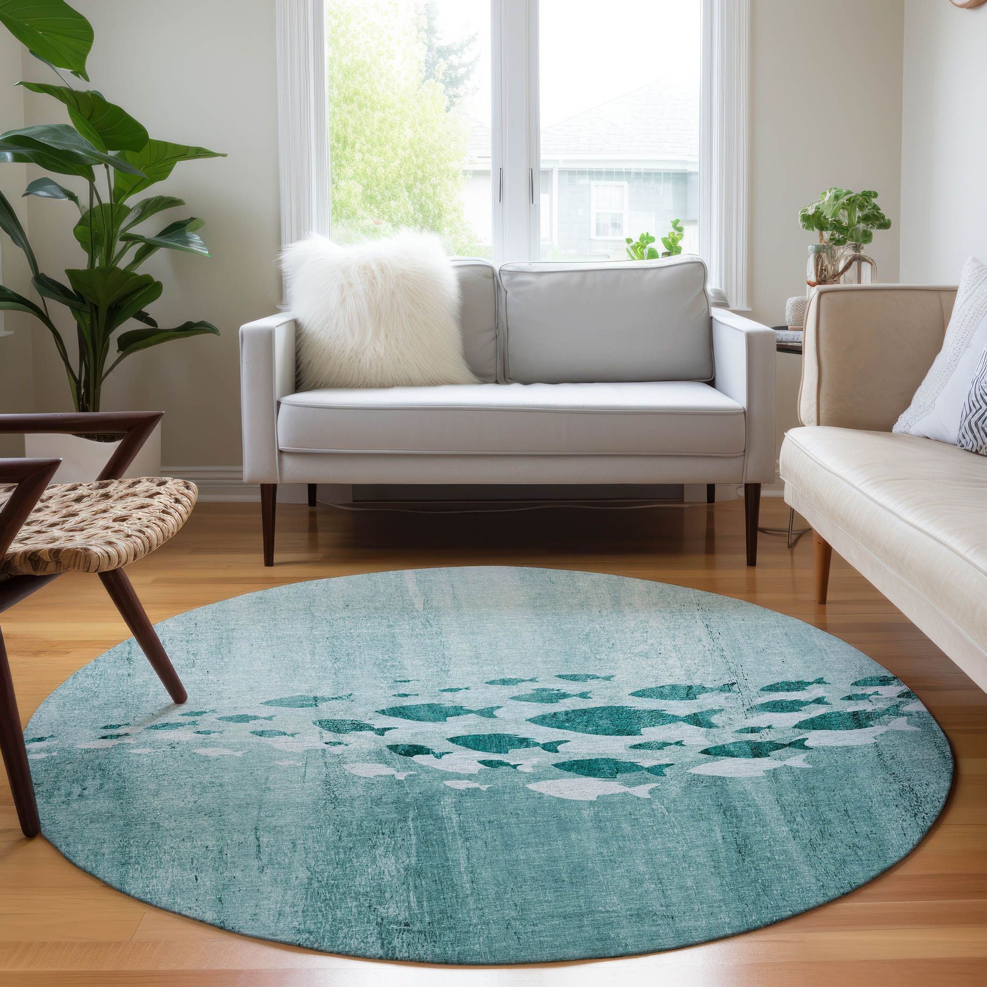 Machine Made ACN627 Teal Rugs