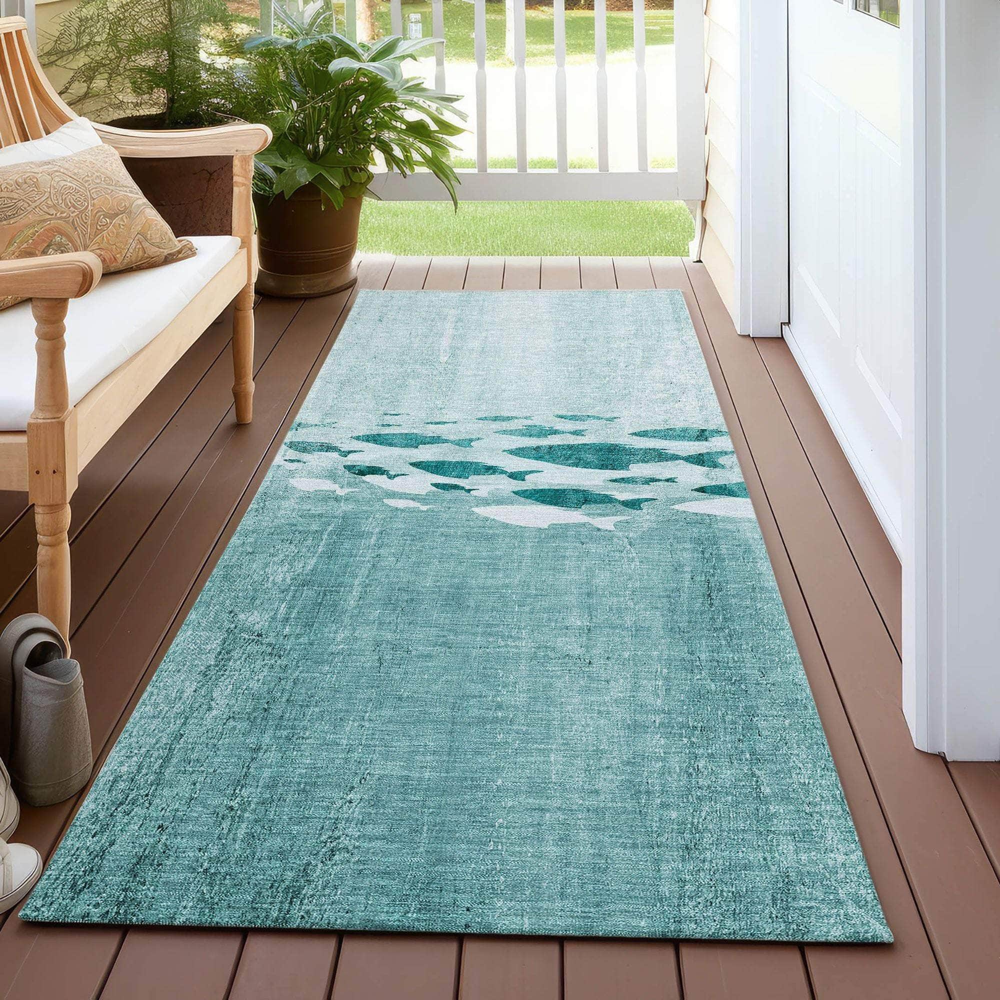 Machine Made ACN627 Teal Rugs