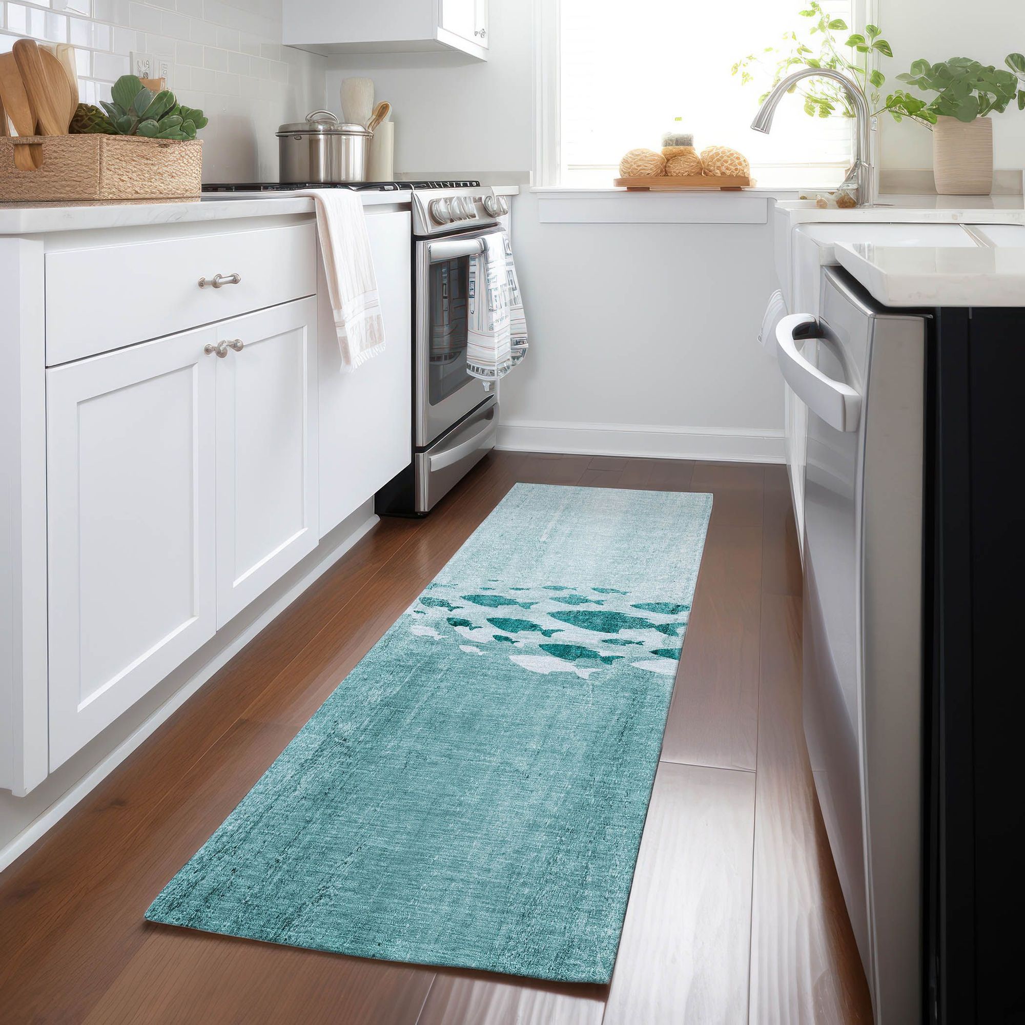 Machine Made ACN627 Teal Rugs