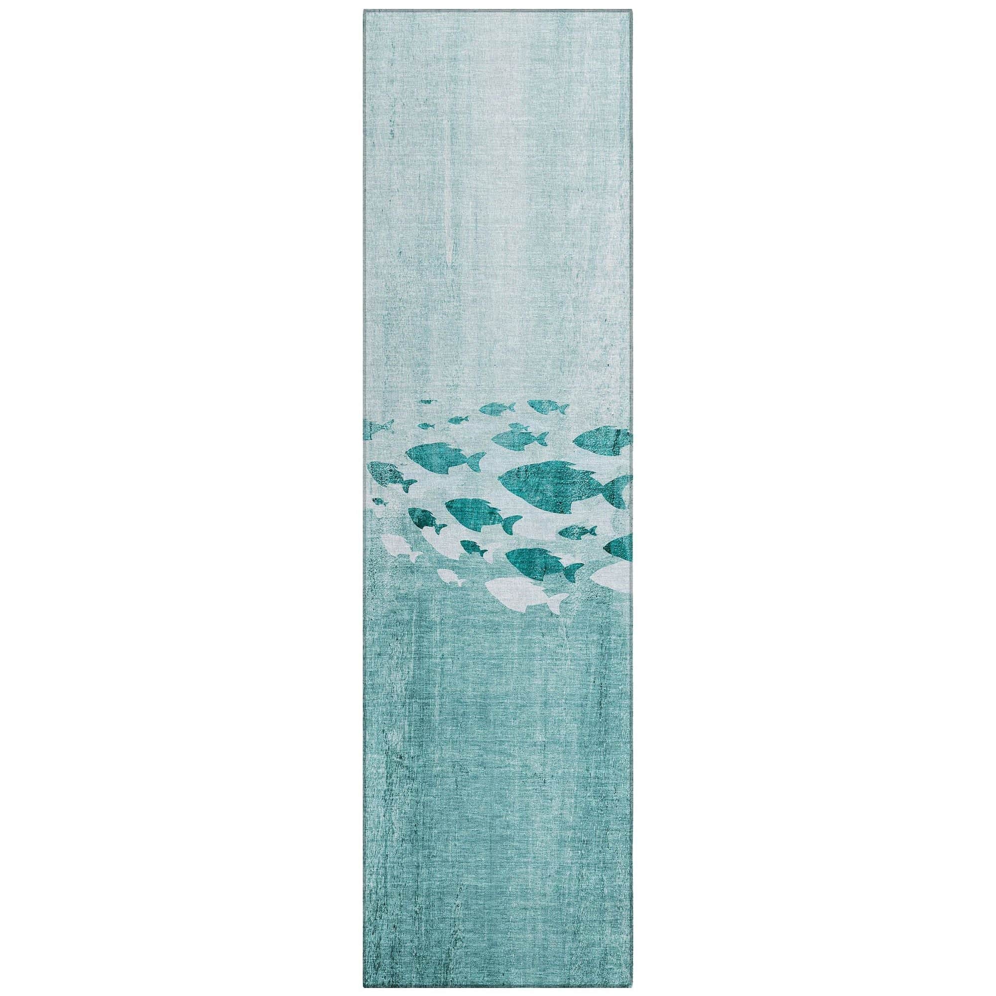 Machine Washable Teal Rug - Indoor / Outdoor - Kids / Pet Friendly Nautical Print Rug