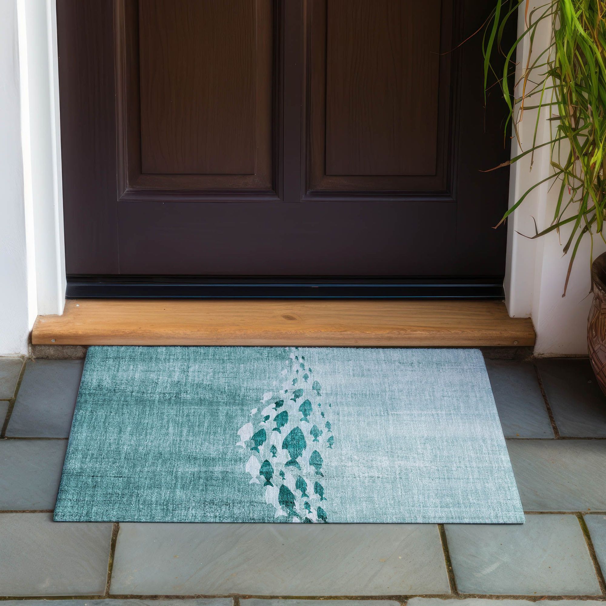 Machine Made ACN627 Teal Rugs