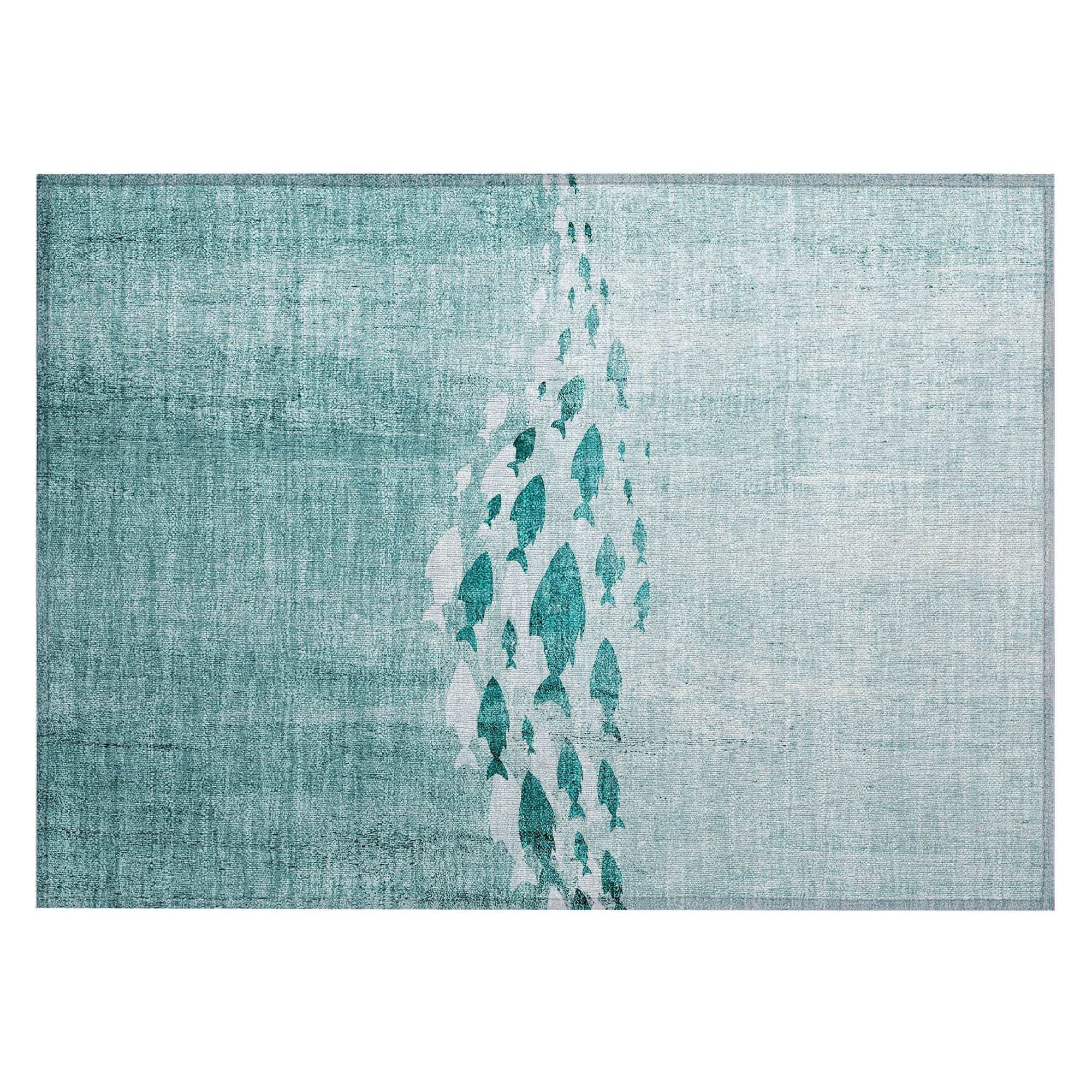 Machine Washable Teal Rug - Indoor / Outdoor - Kids / Pet Friendly Nautical Print Rug