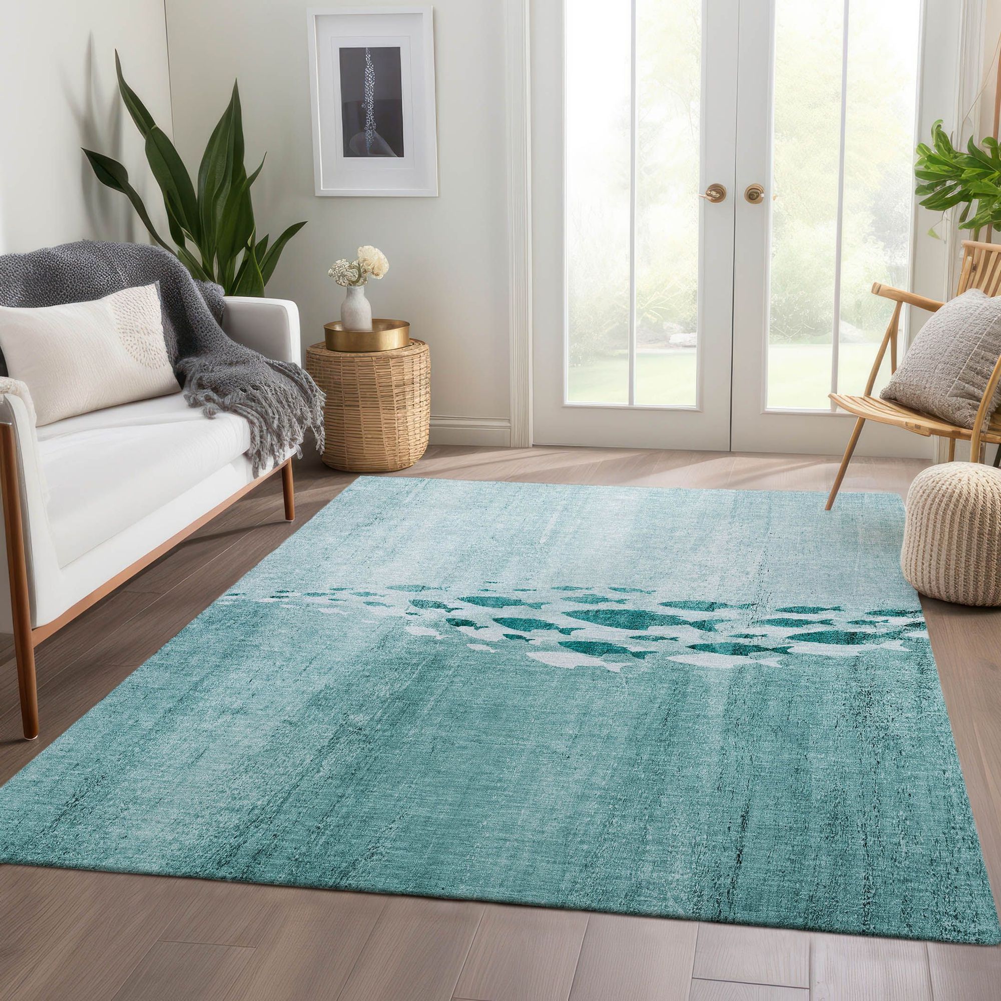 Machine Made ACN627 Teal Rugs