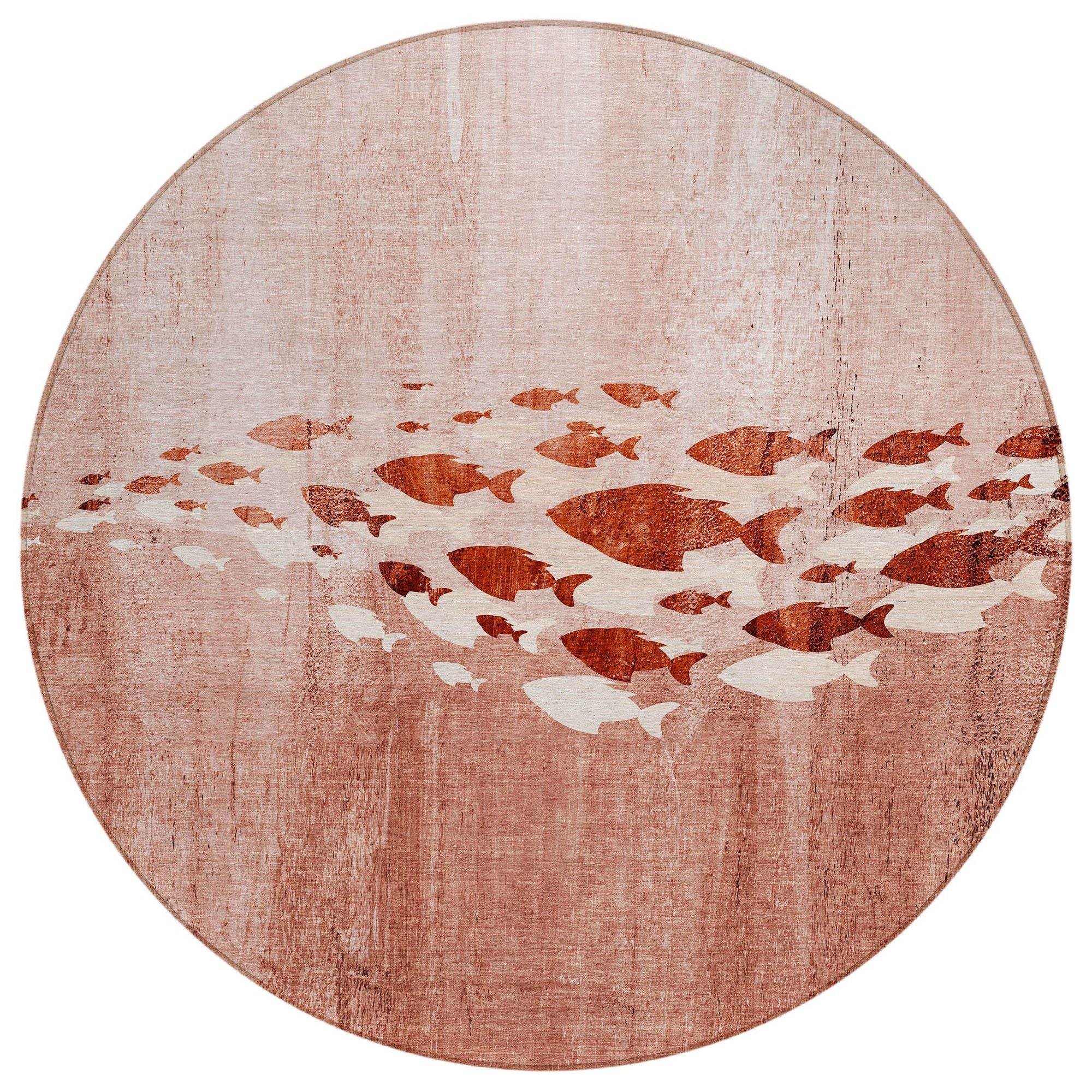 Machine Washable Terracotta Orange Rug - Indoor / Outdoor - Kids / Pet Friendly Nautical Print Rug