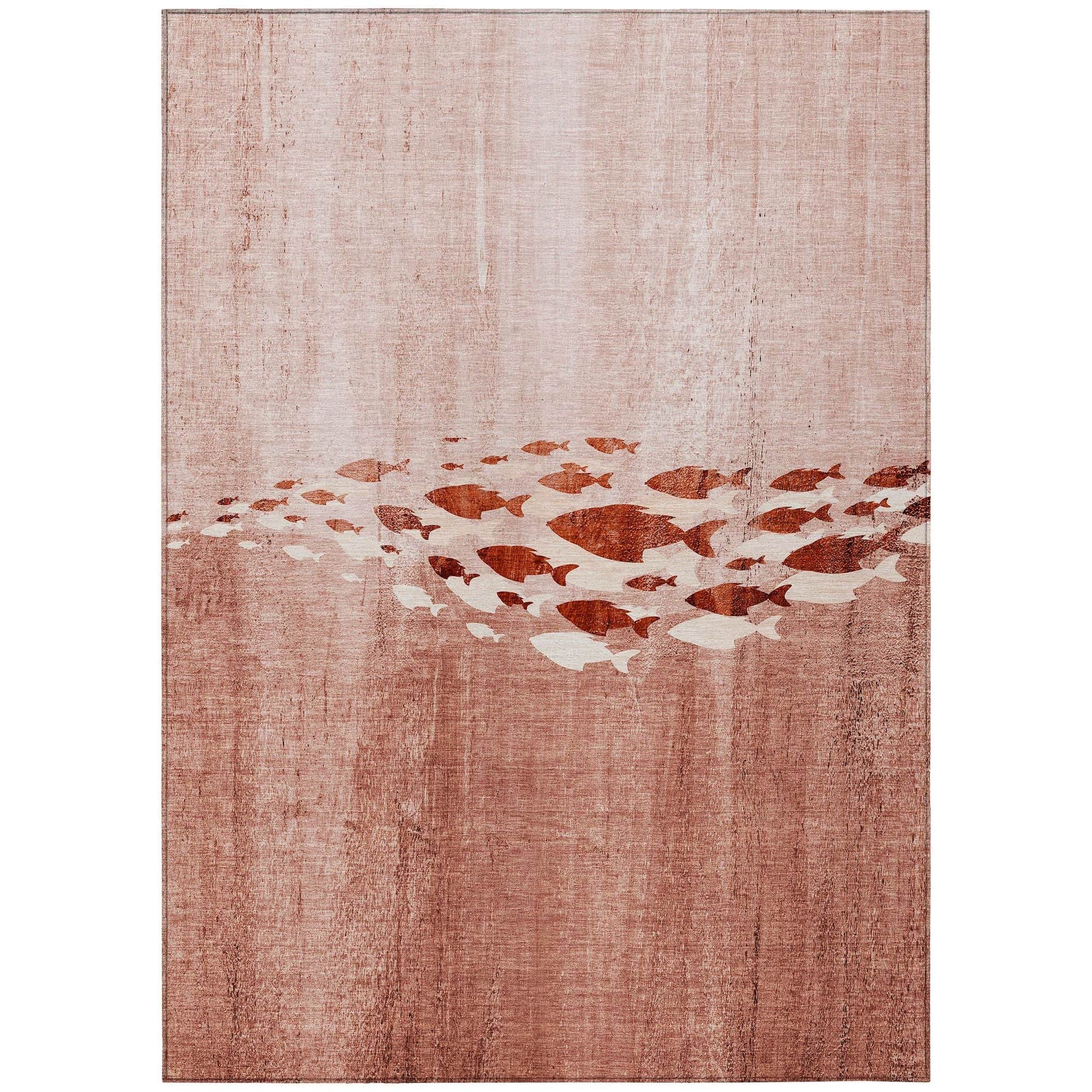 Machine Washable Terracotta Orange Rug - Indoor / Outdoor - Kids / Pet Friendly Nautical Print Rug