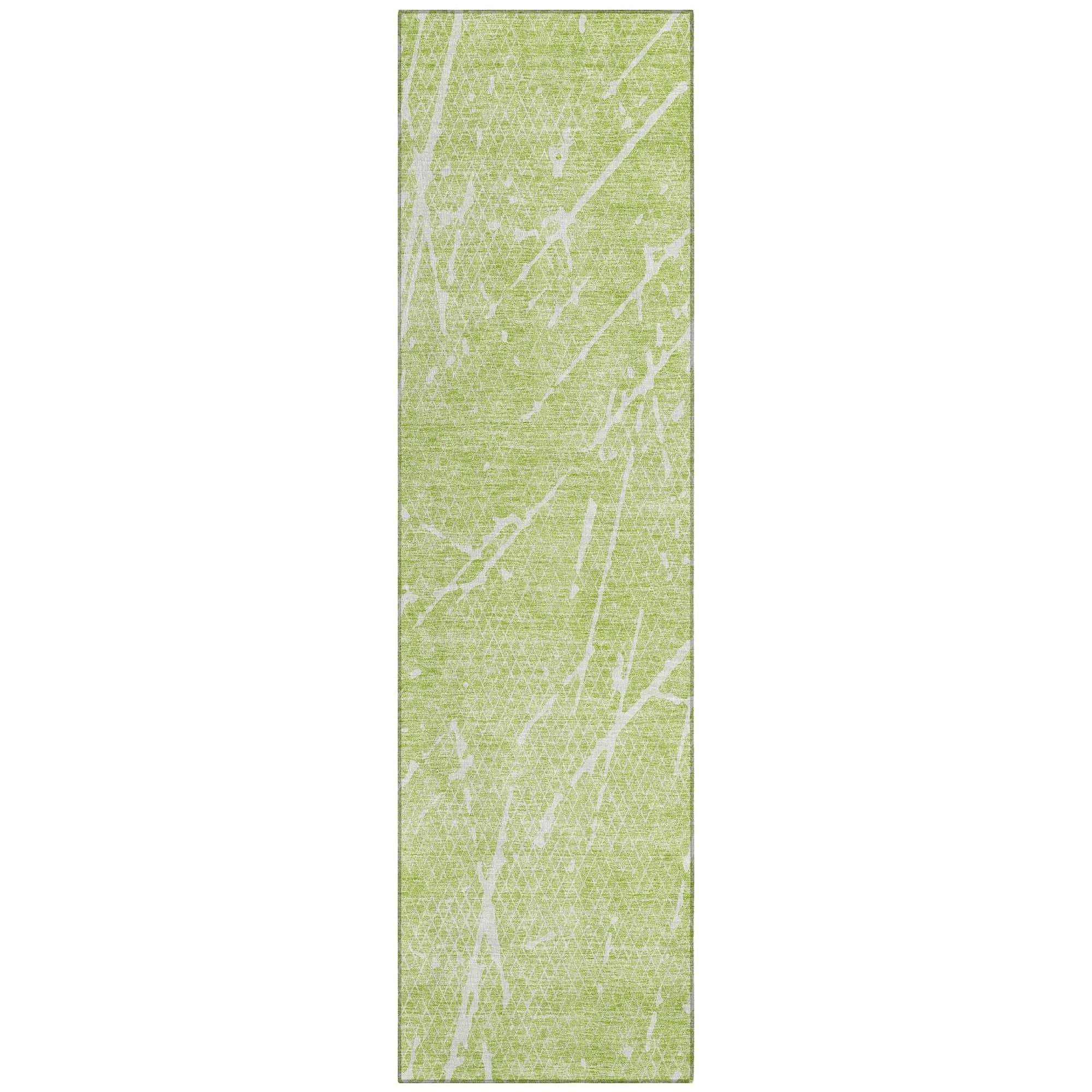 Machine Washable Aloe Green Rug - Indoor / Outdoor - Kids / Pet Friendly Lines Print Rug