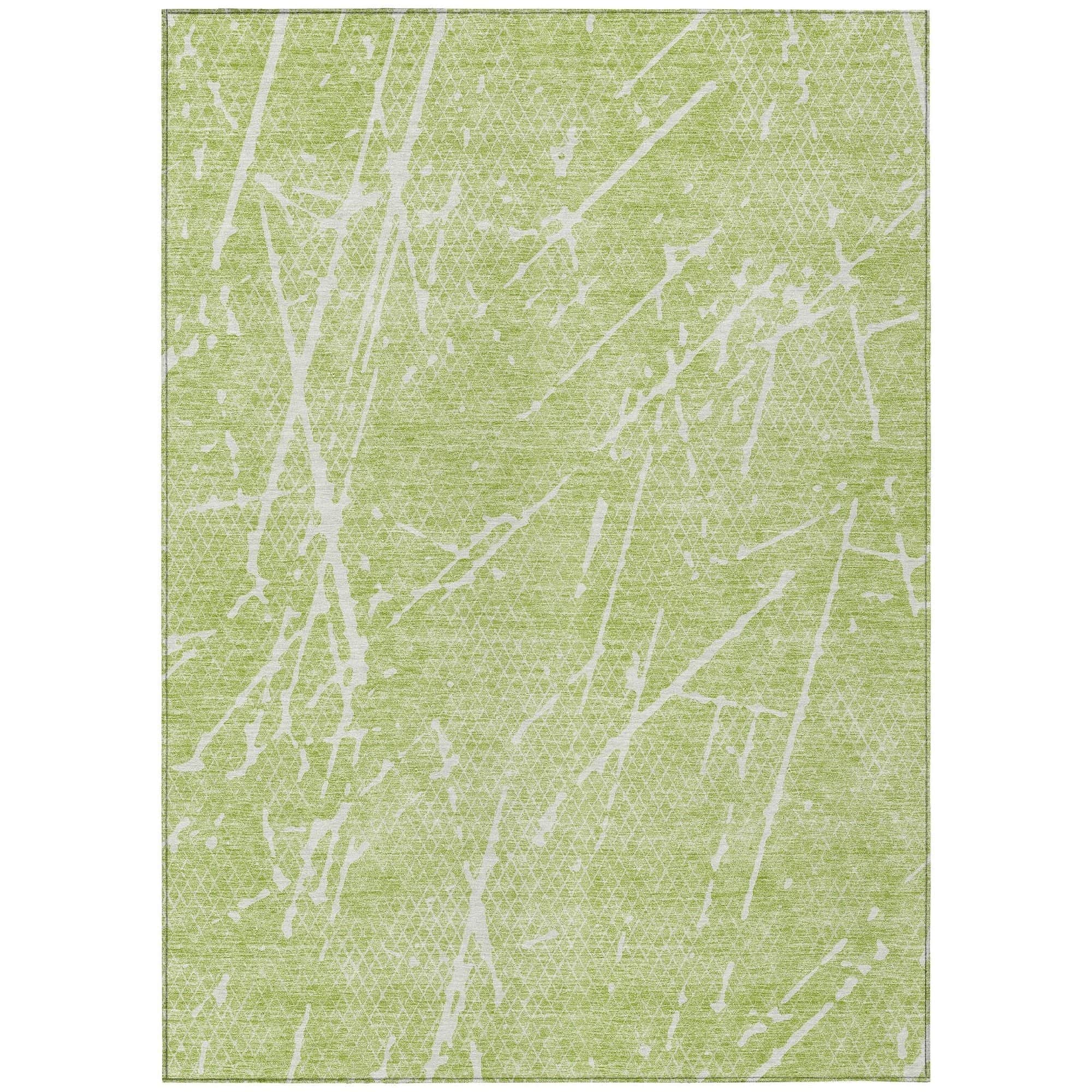 Machine Washable Aloe Green Rug - Indoor / Outdoor - Kids / Pet Friendly Lines Print Rug