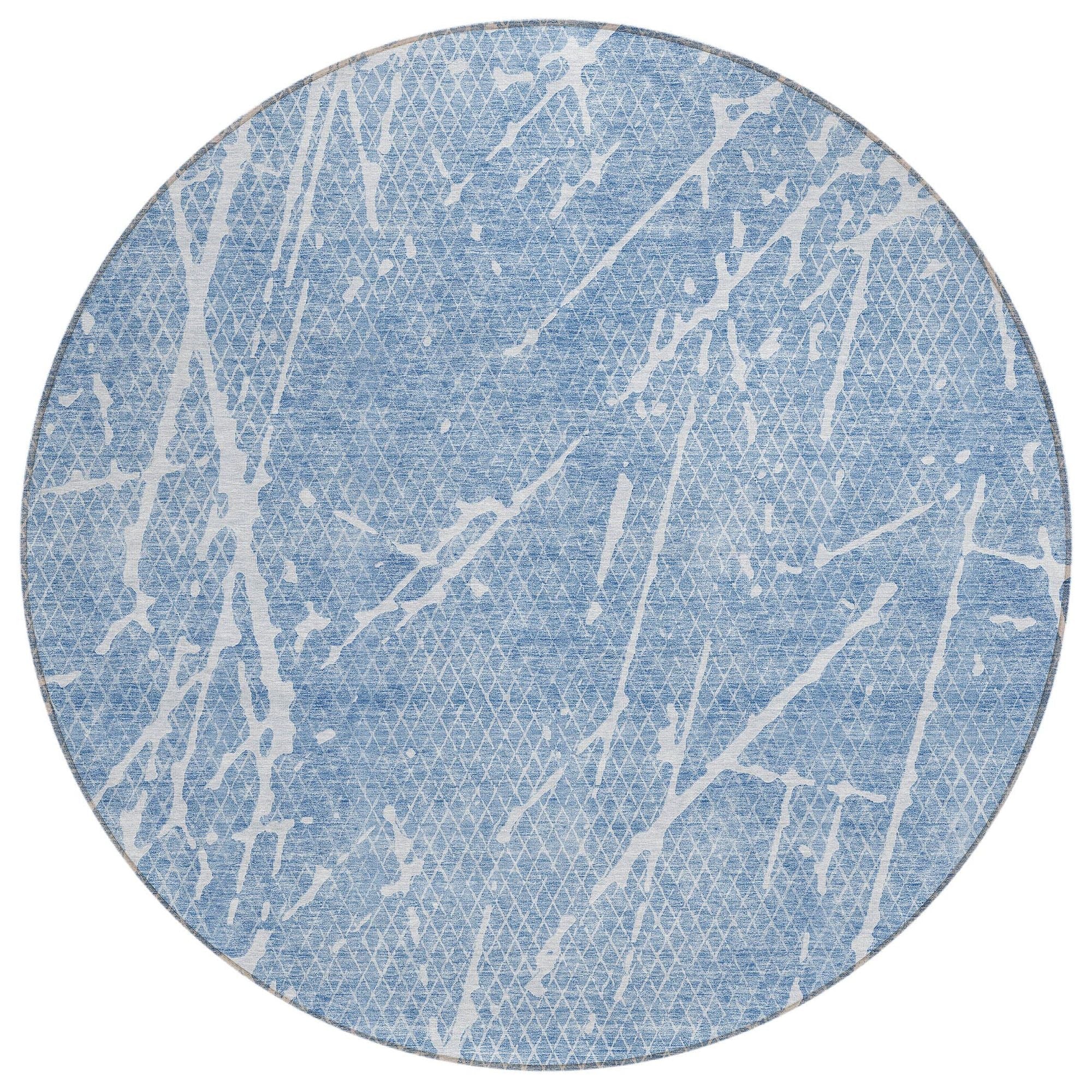 Machine Washable Blue Rug - Indoor / Outdoor - Kids / Pet Friendly Lines Print Rug