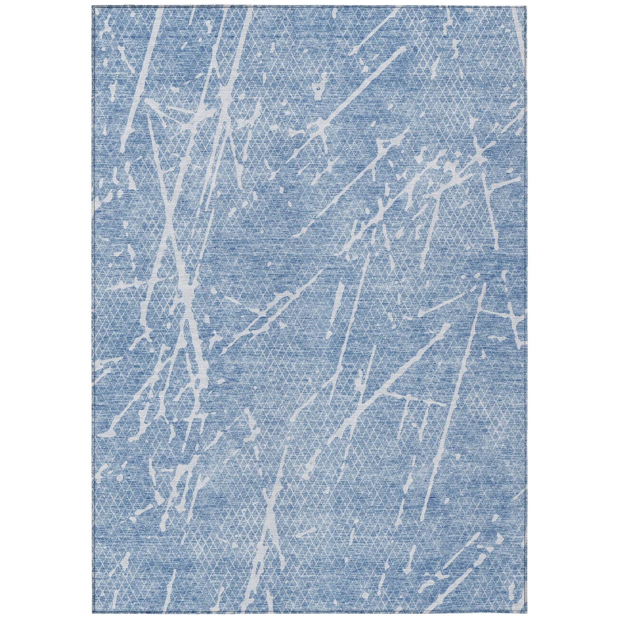 Machine Washable Blue Rug - Indoor / Outdoor - Kids / Pet Friendly Lines Print Rug