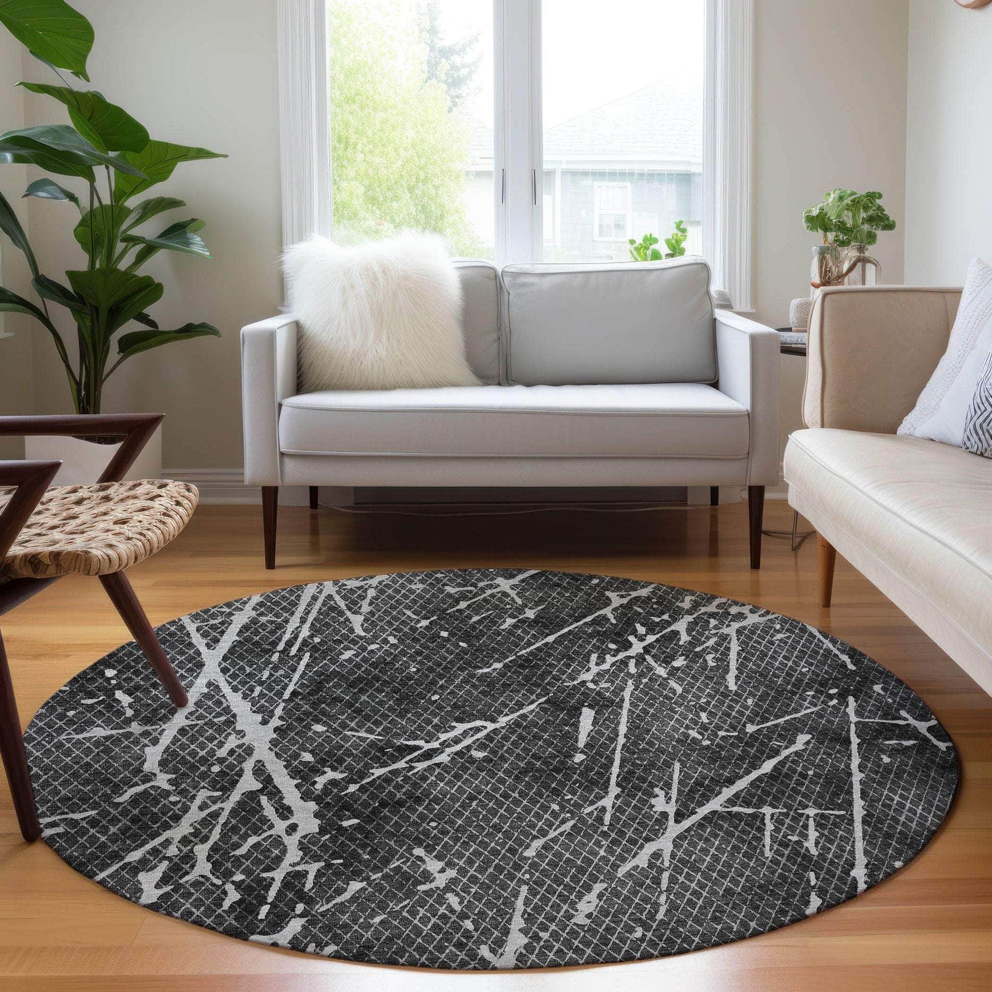 Machine Made ACN628 Charcoal Gray Rugs