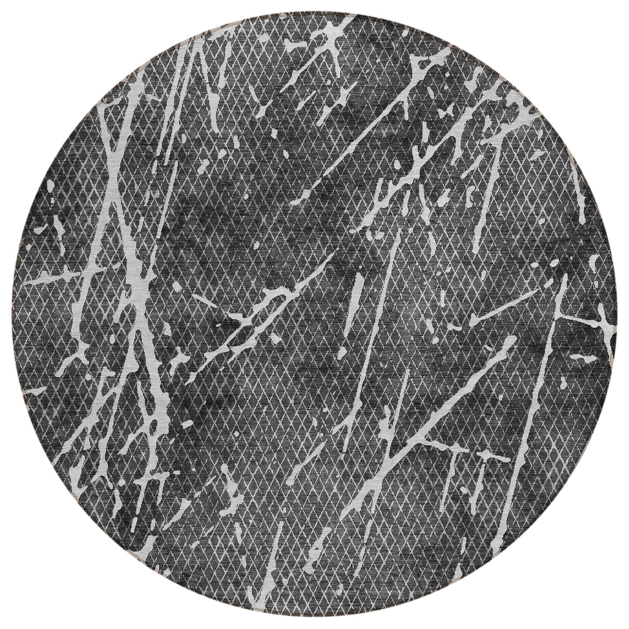 Machine Washable Charcoal Gray Rug - Indoor / Outdoor - Kids / Pet Friendly Lines Print Rug