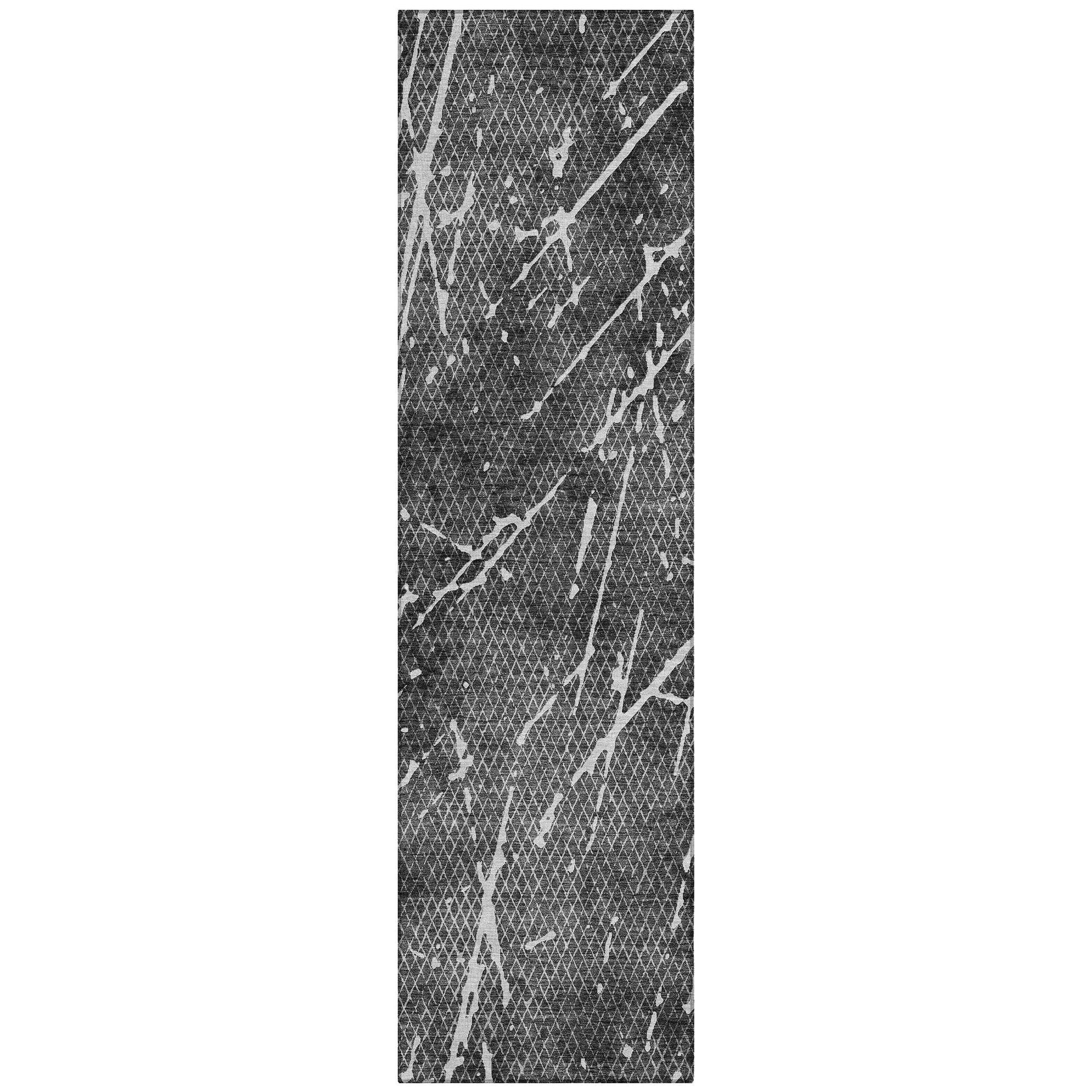 Machine Washable Charcoal Gray Rug - Indoor / Outdoor - Kids / Pet Friendly Lines Print Rug