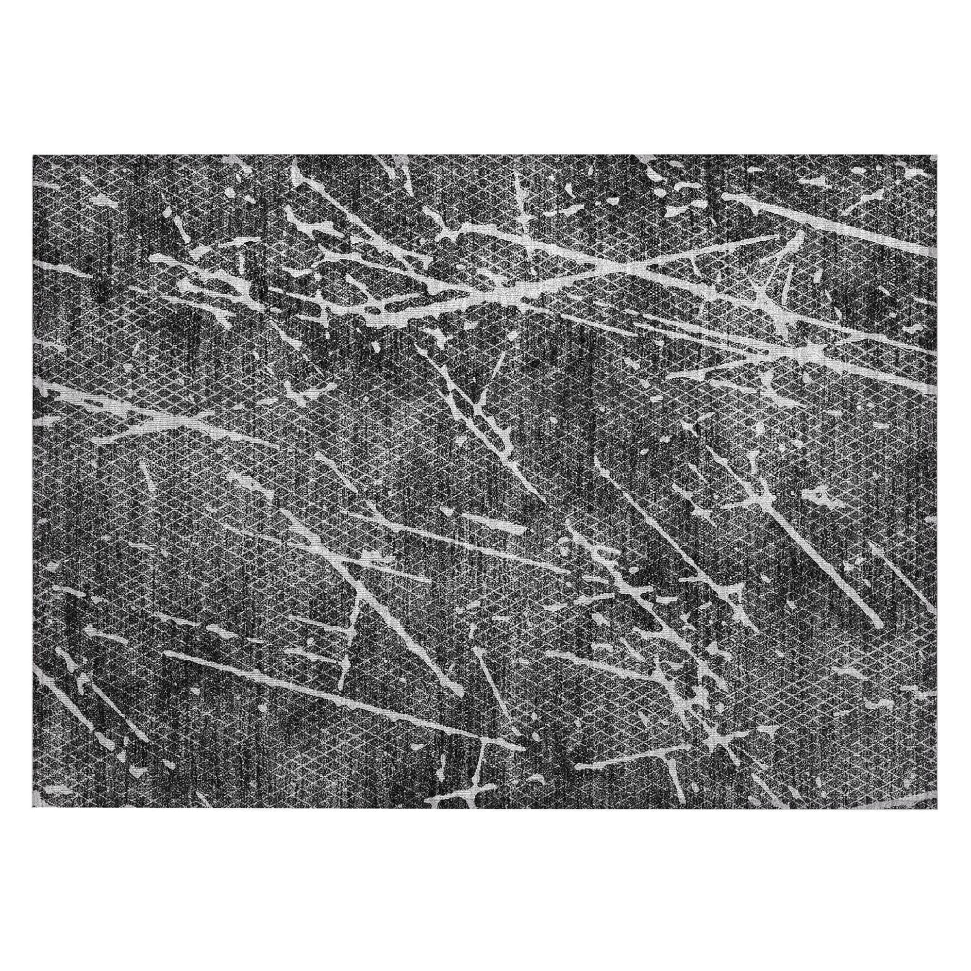 Machine Washable Charcoal Gray Rug - Indoor / Outdoor - Kids / Pet Friendly Lines Print Rug