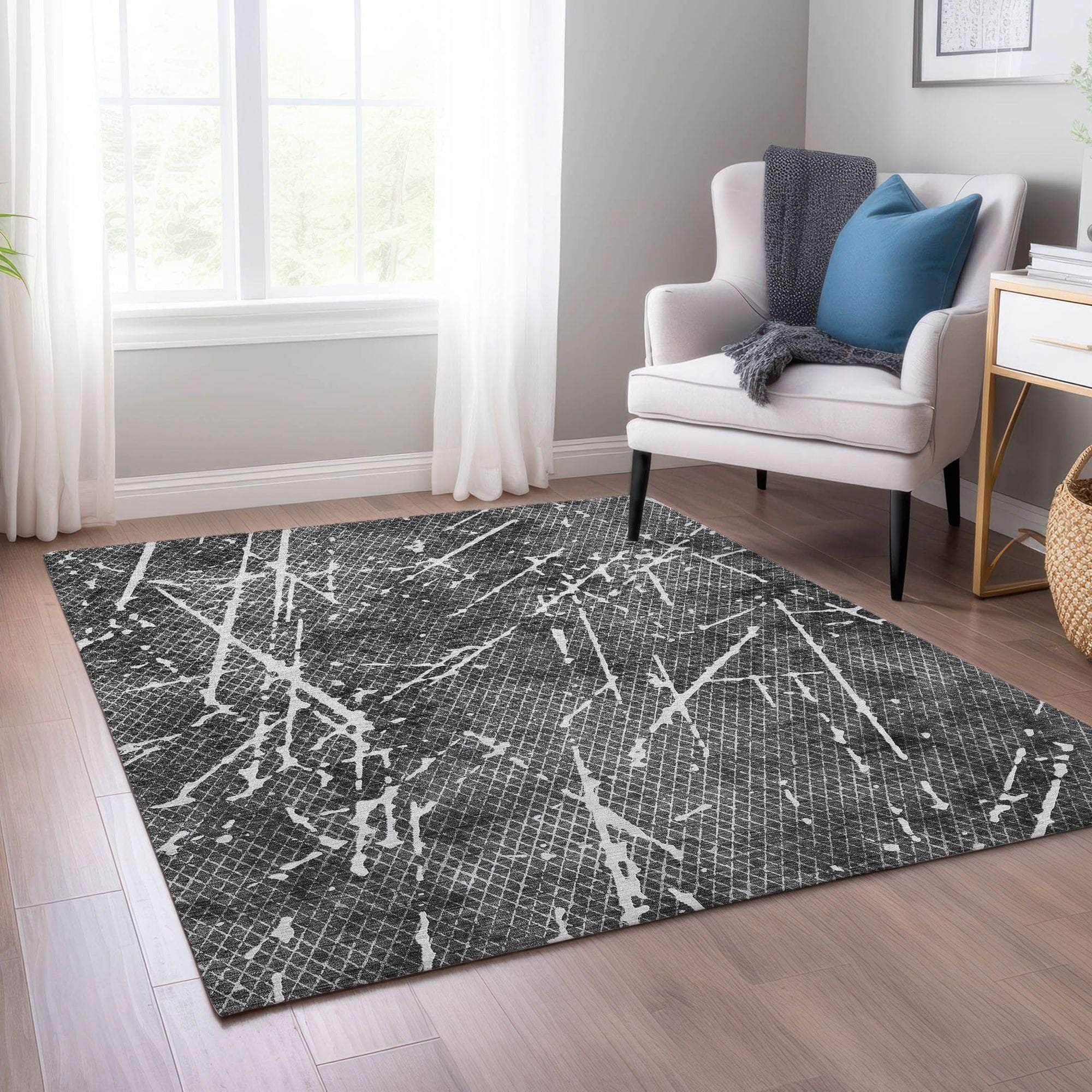 Machine Made ACN628 Charcoal Gray Rugs