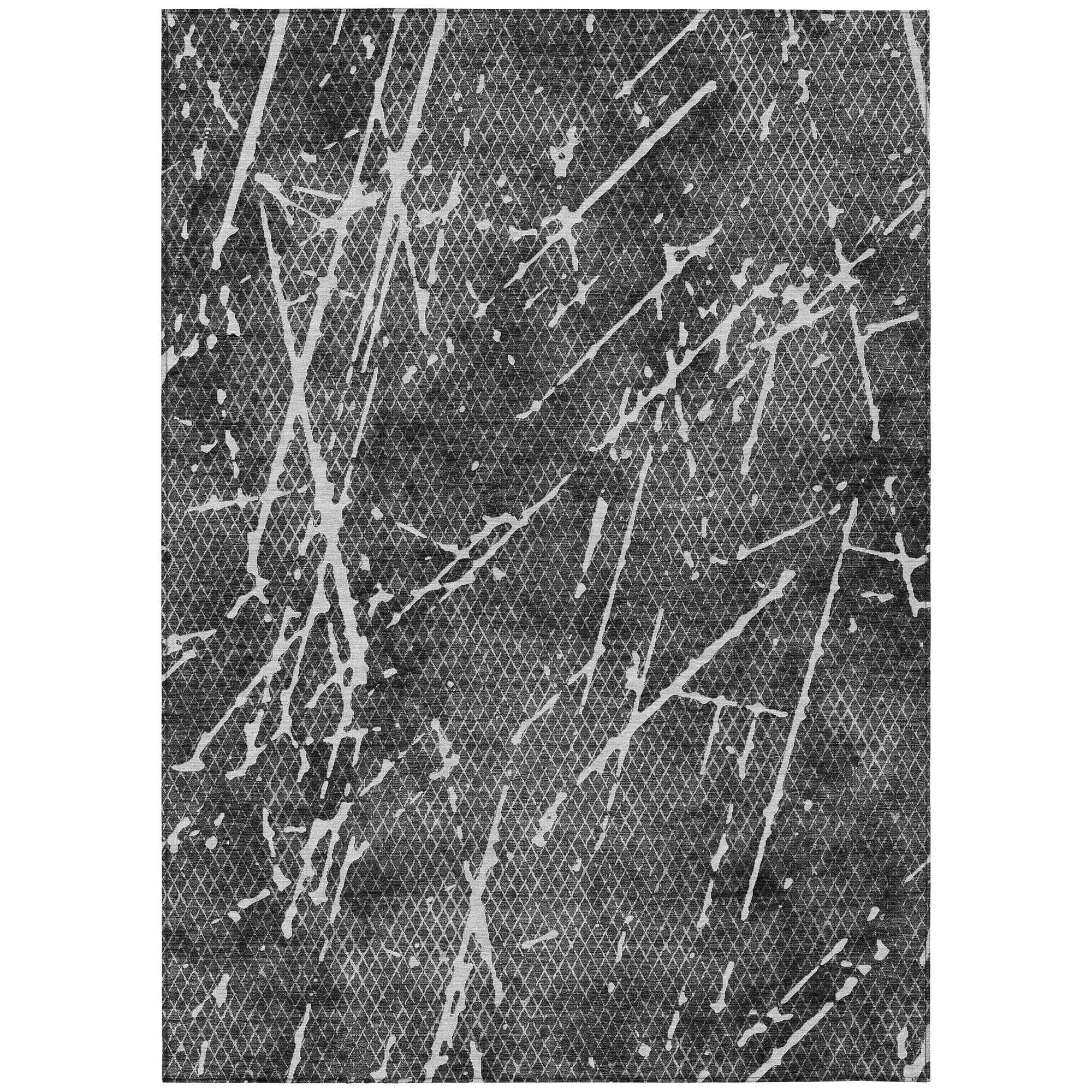 Machine Washable Charcoal Gray Rug - Indoor / Outdoor - Kids / Pet Friendly Lines Print Rug