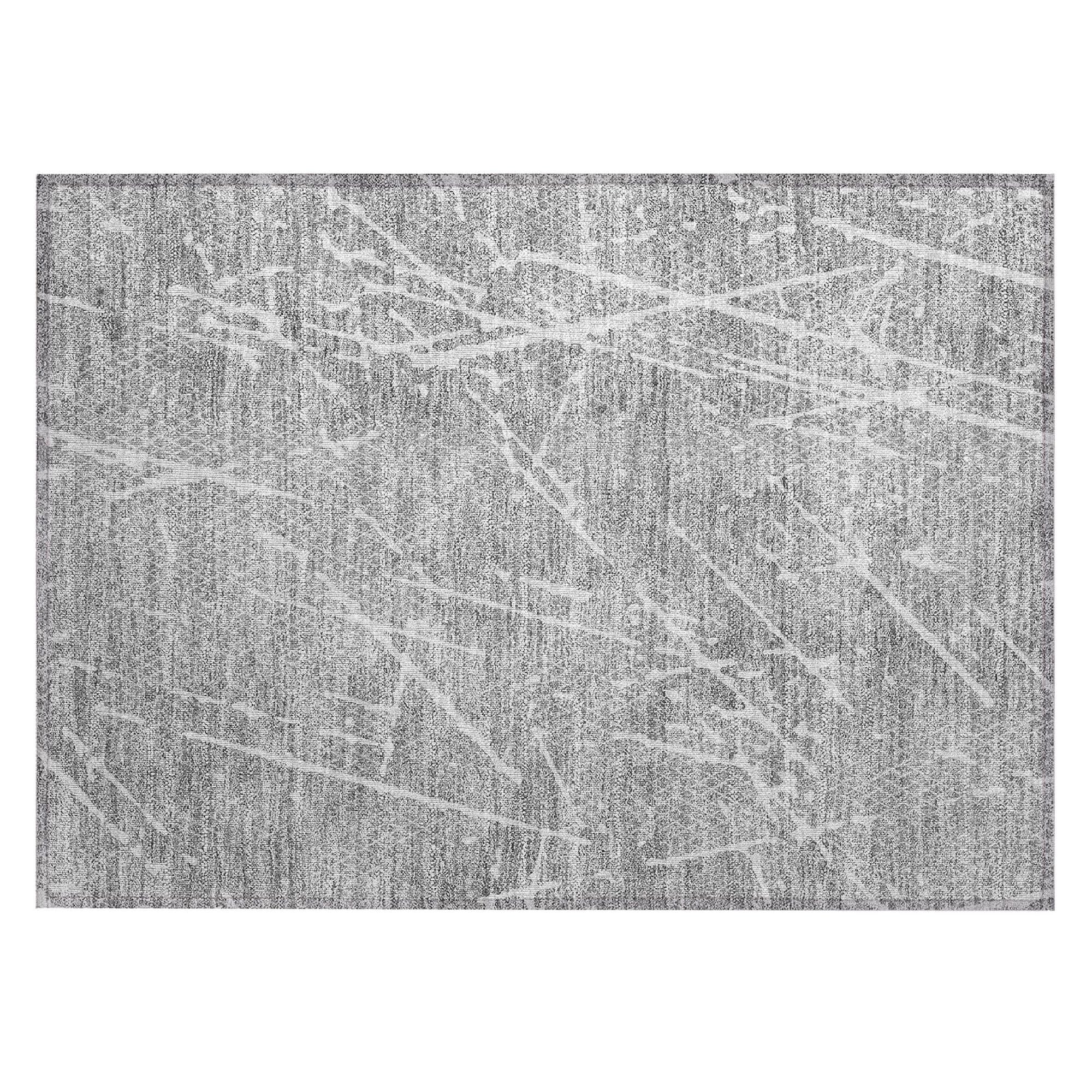 Machine Washable Gray Rug - Indoor / Outdoor - Kids / Pet Friendly Lines Print Rug