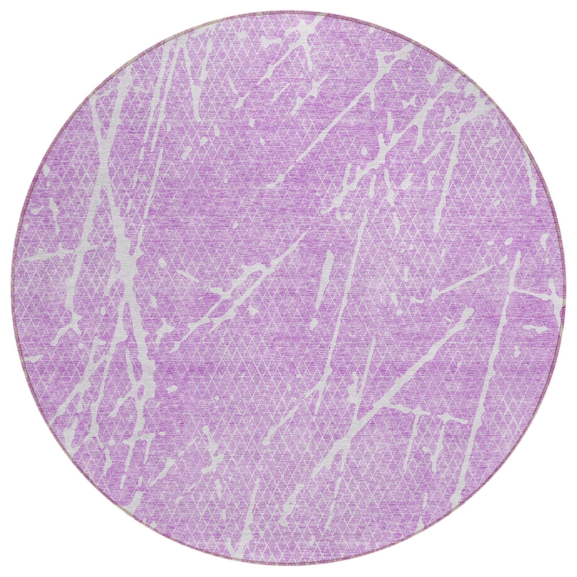 Machine Washable Lilac Purple Rug - Indoor / Outdoor - Kids / Pet Friendly Lines Print Rug