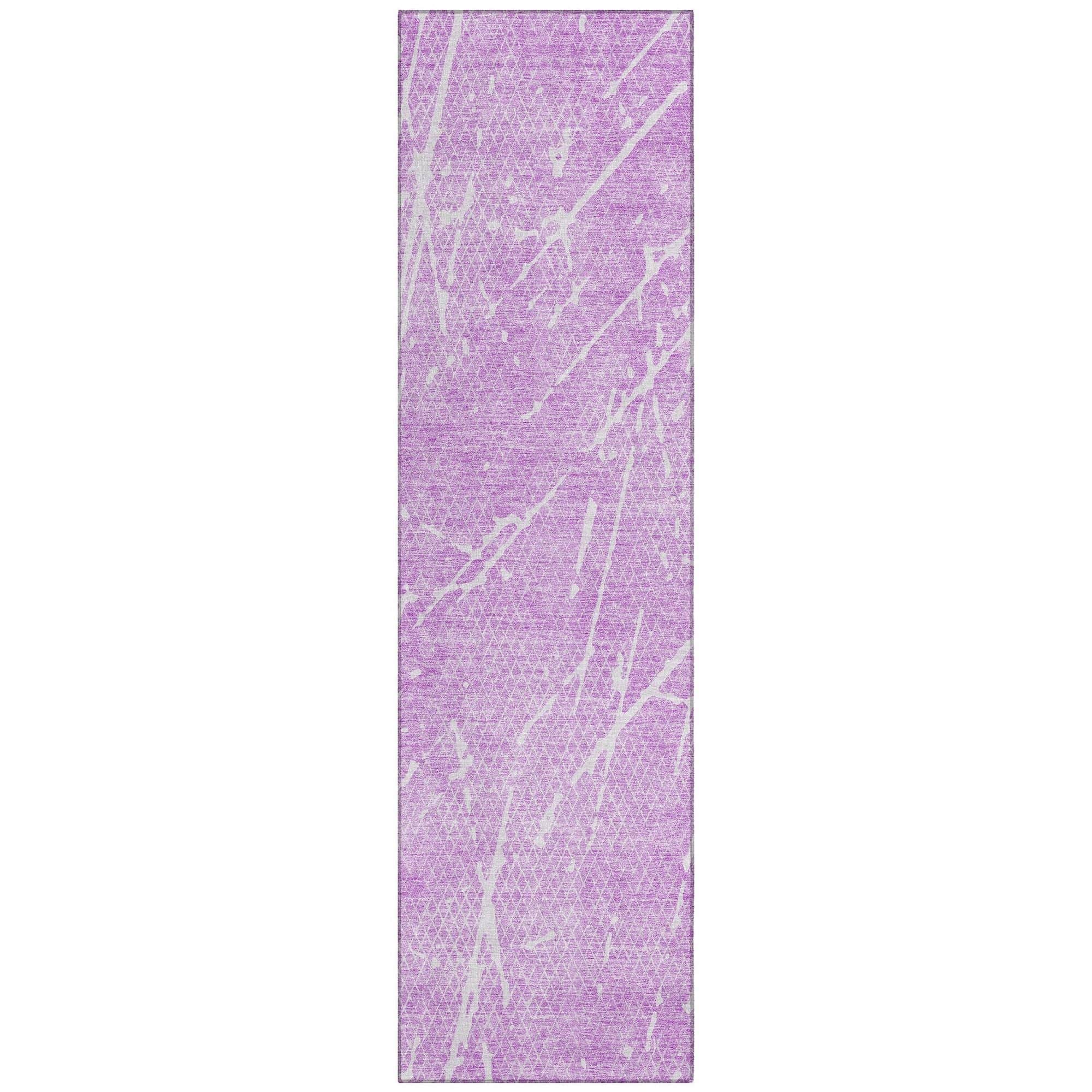 Machine Washable Lilac Purple Rug - Indoor / Outdoor - Kids / Pet Friendly Lines Print Rug