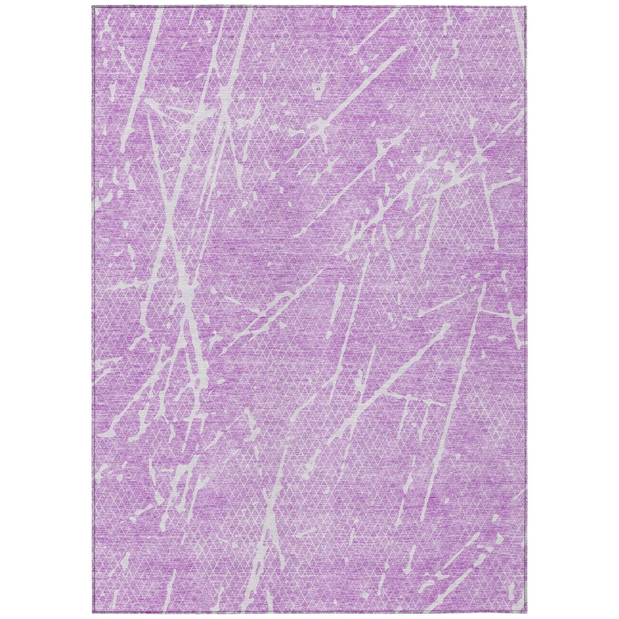 Machine Washable Lilac Purple Rug - Indoor / Outdoor - Kids / Pet Friendly Lines Print Rug