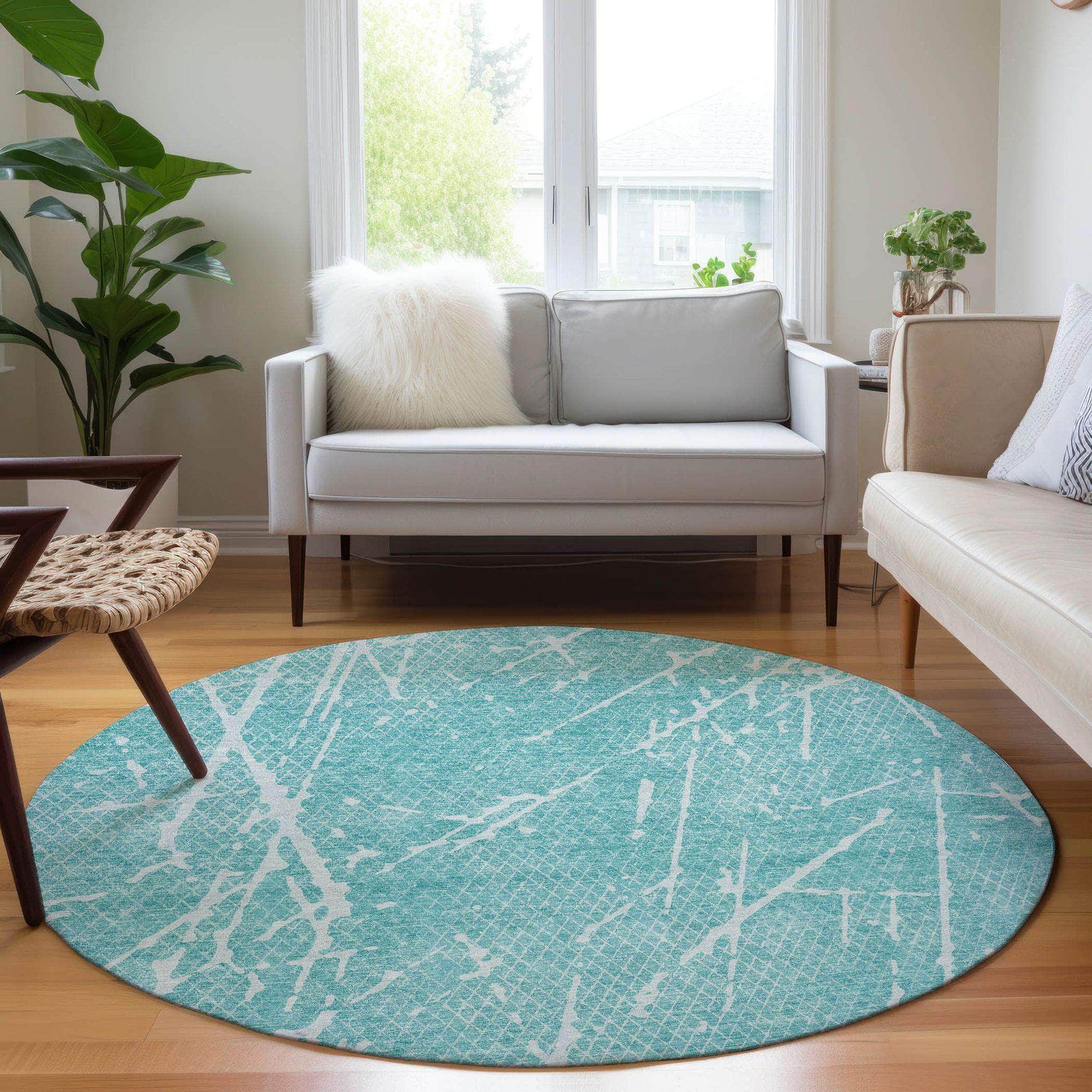 Machine Made ACN628 Teal Rugs