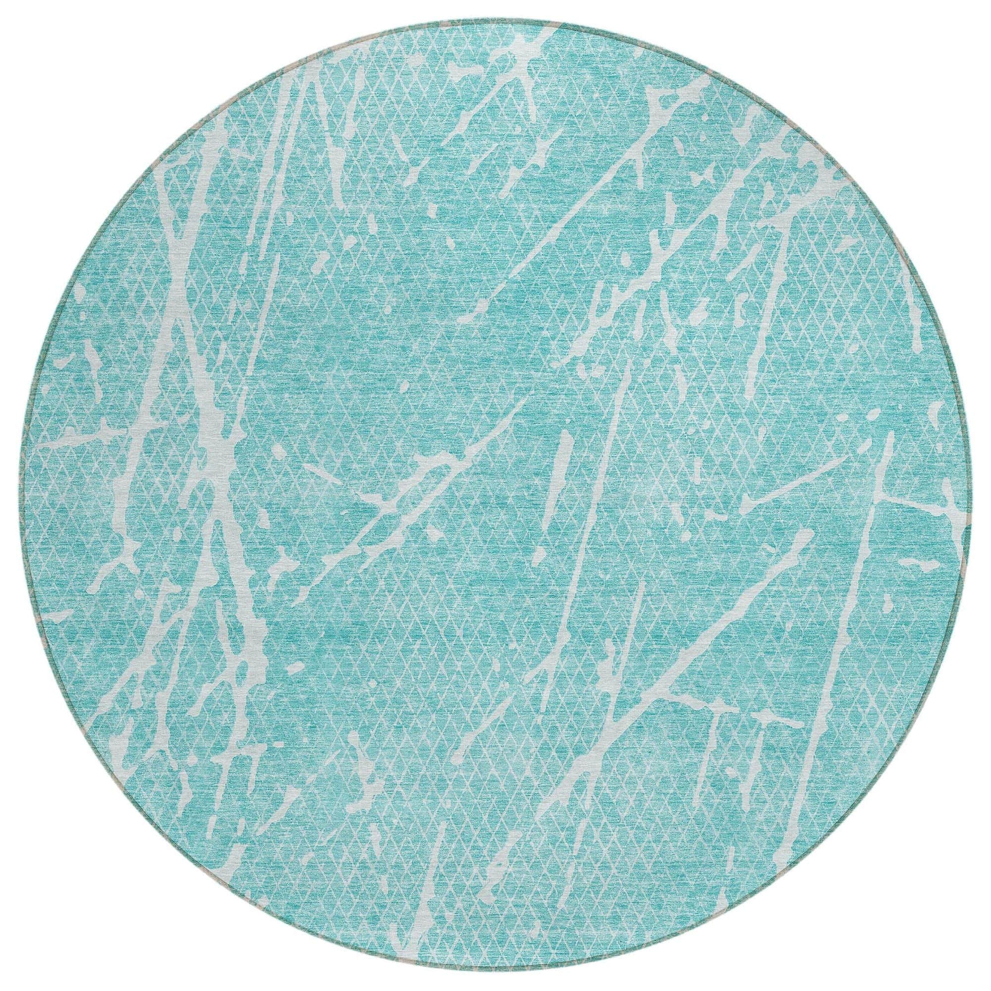 Machine Washable Teal Rug - Indoor / Outdoor - Kids / Pet Friendly Lines Print Rug
