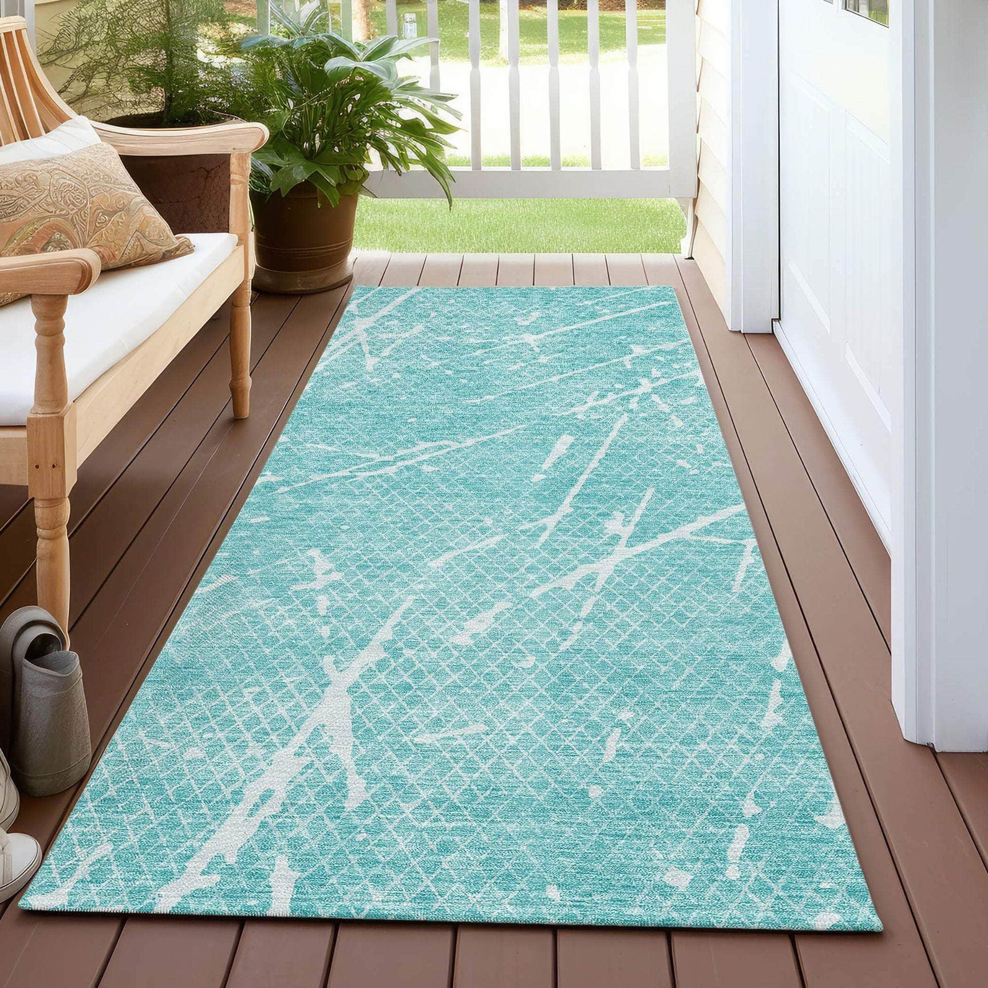 Machine Made ACN628 Teal Rugs