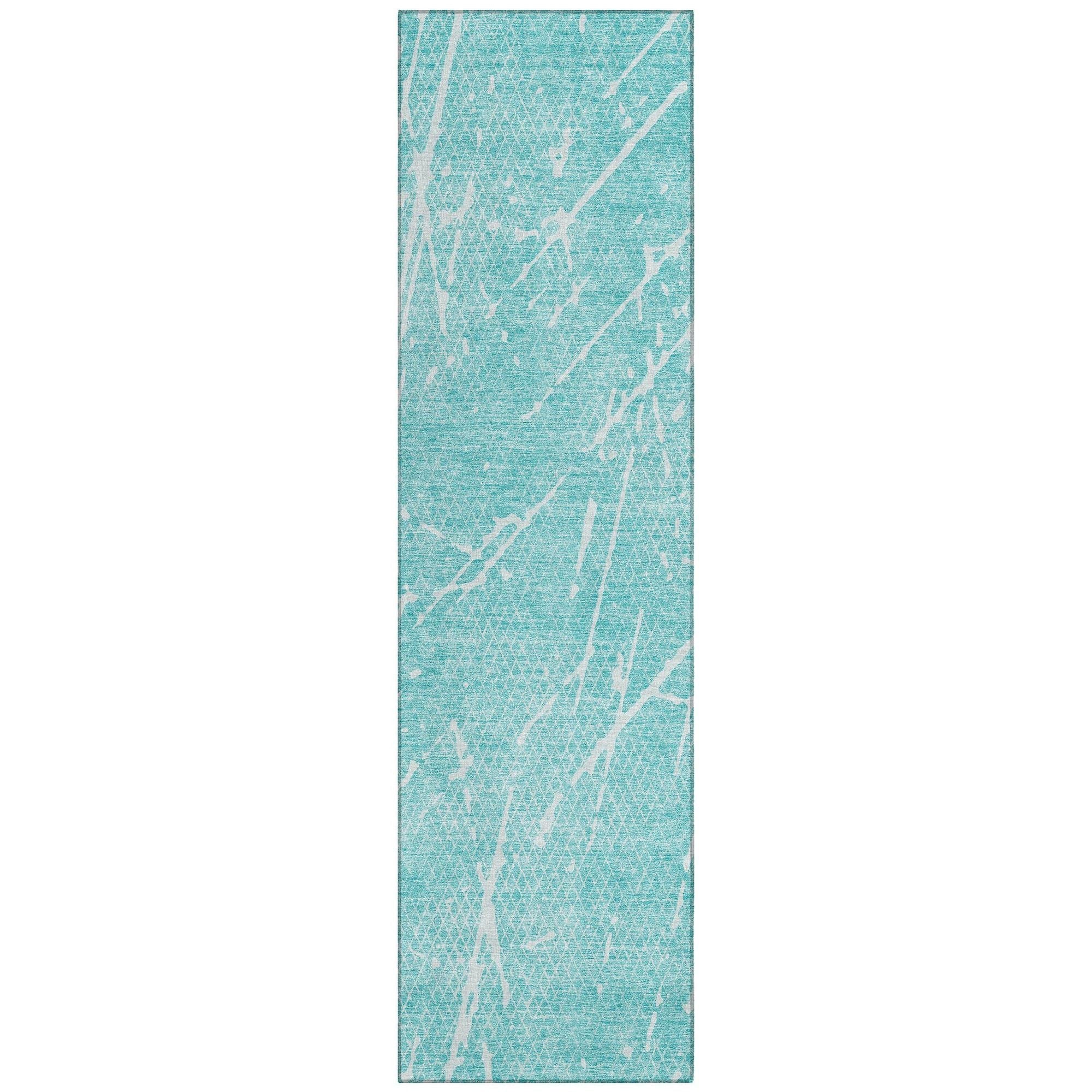 Machine Washable Teal Rug - Indoor / Outdoor - Kids / Pet Friendly Lines Print Rug