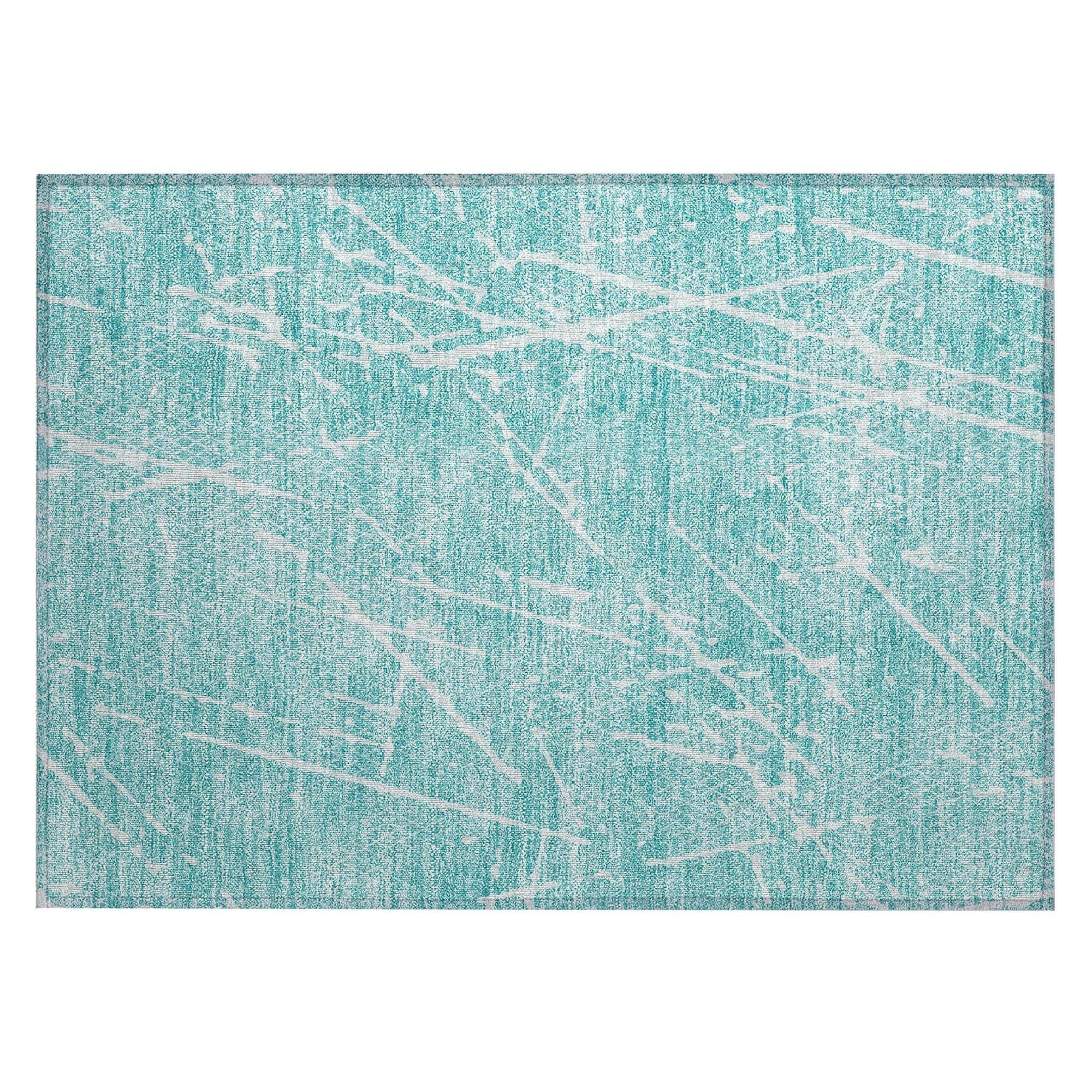 Machine Washable Teal Rug - Indoor / Outdoor - Kids / Pet Friendly Lines Print Rug