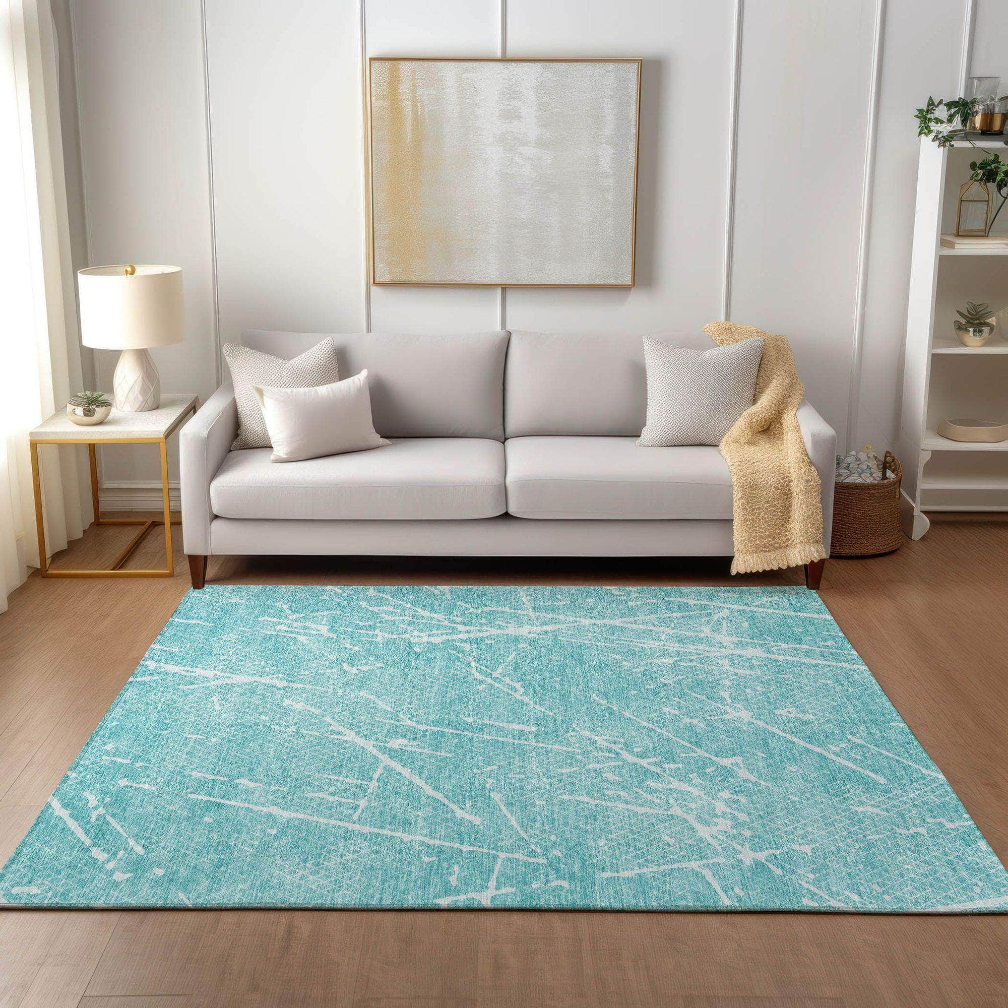 Machine Made ACN628 Teal Rugs