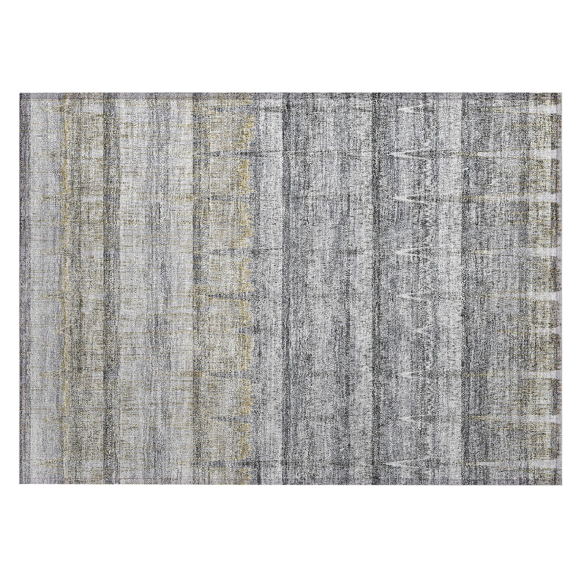Machine Washable Gray Rug - Indoor / Outdoor - Kids / Pet Friendly Stripes Print Rug