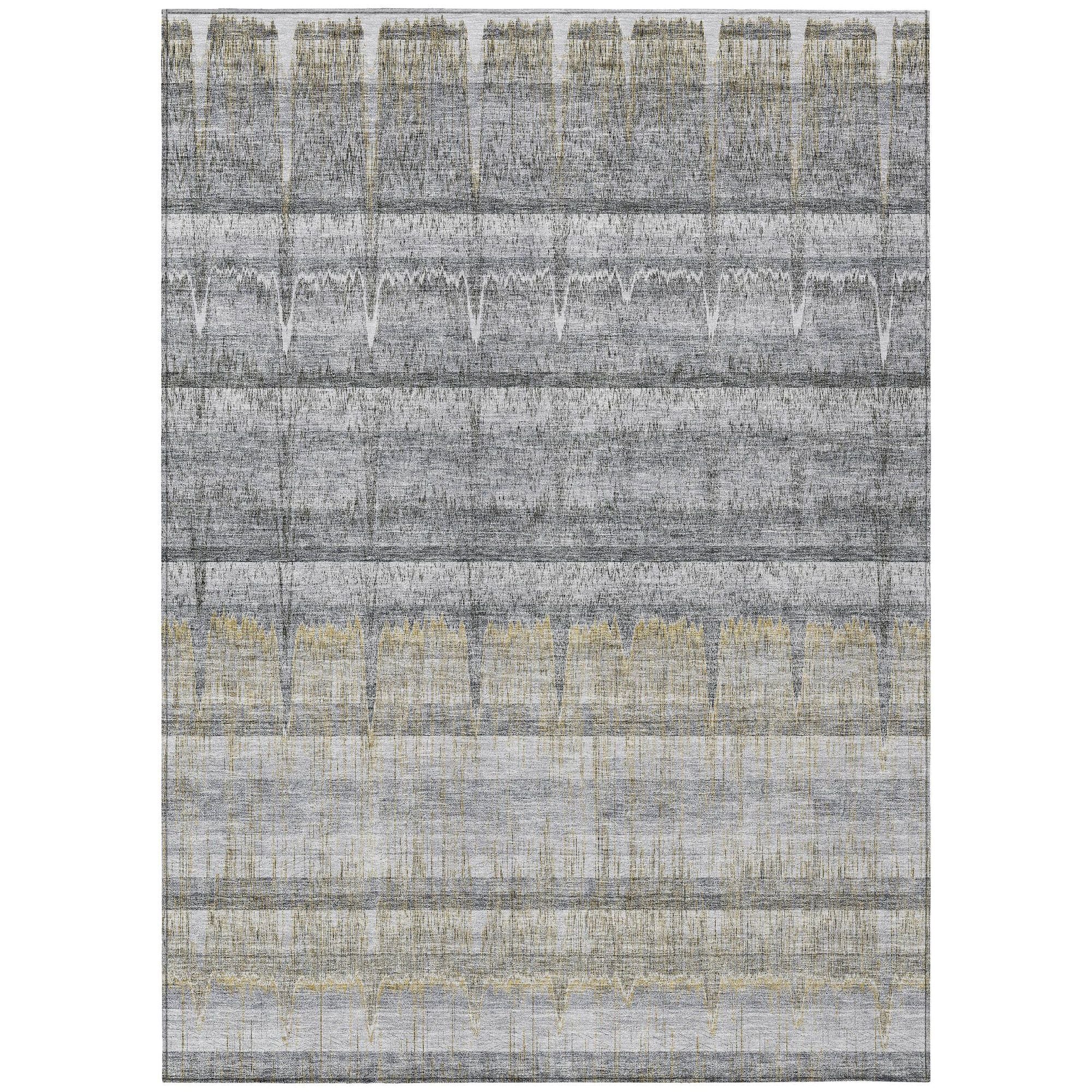 Machine Washable Gray Rug - Indoor / Outdoor - Kids / Pet Friendly Stripes Print Rug