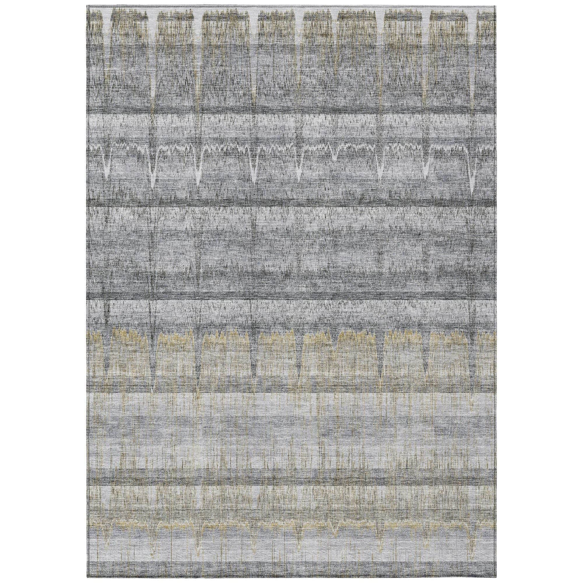 Machine Washable Gray Rug - Indoor / Outdoor - Kids / Pet Friendly Stripes Print Rug