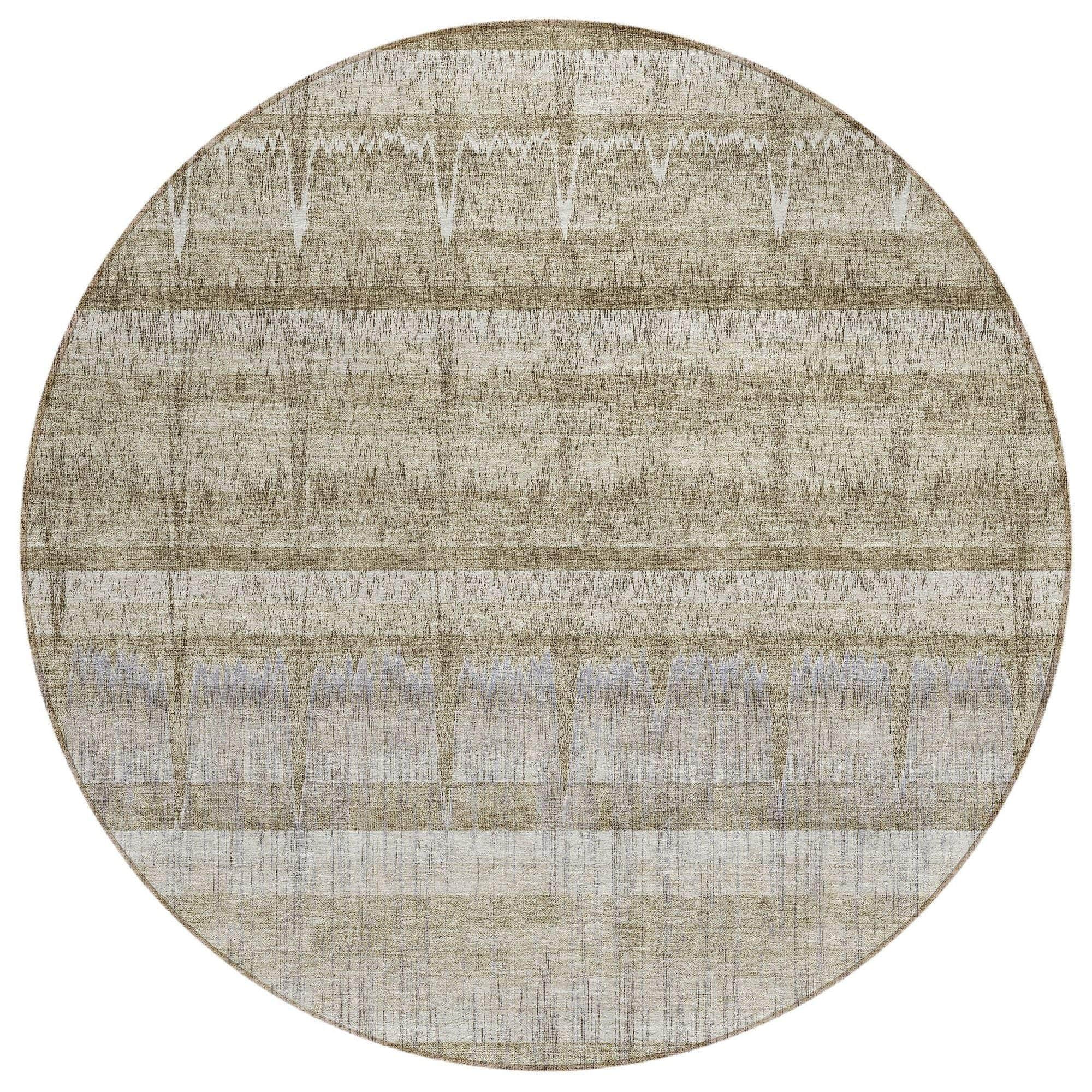 Machine Washable Taupe Brown Rug - Indoor / Outdoor - Kids / Pet Friendly Stripes Print Rug