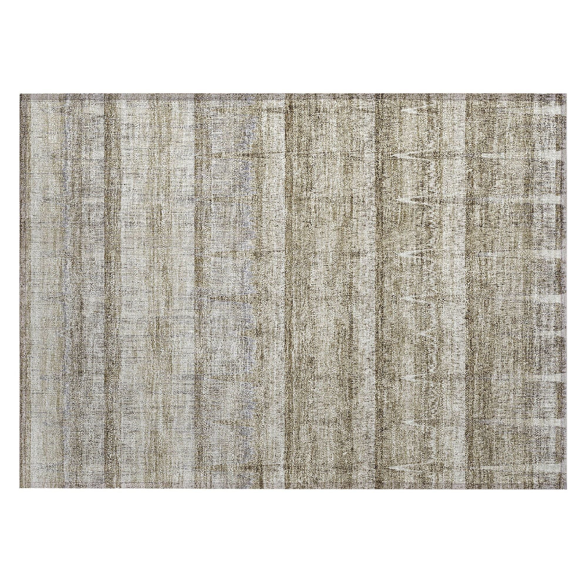 Machine Washable Taupe Brown Rug - Indoor / Outdoor - Kids / Pet Friendly Stripes Print Rug