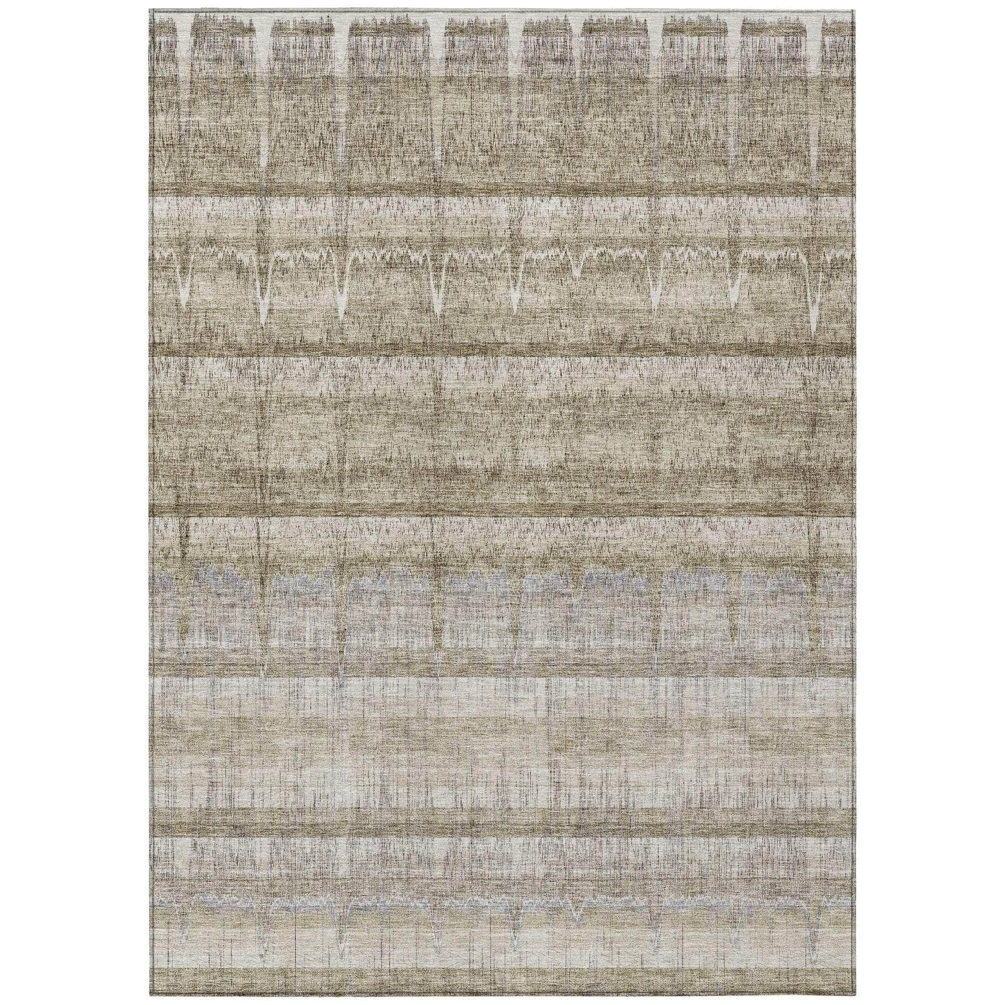 Machine Washable Taupe Brown Rug - Indoor / Outdoor - Kids / Pet Friendly Stripes Print Rug