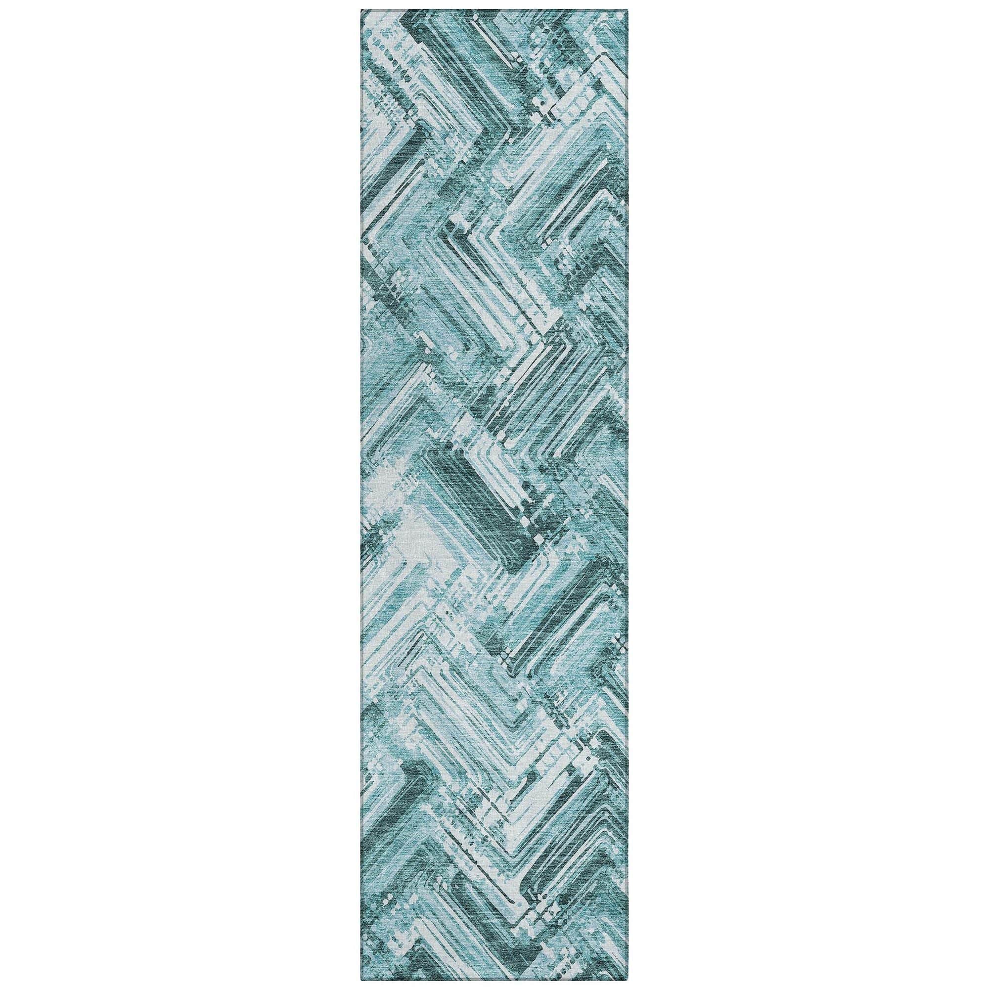 Machine Washable Teal Rug - Indoor / Outdoor - Kids / Pet Friendly Modern Print Rug